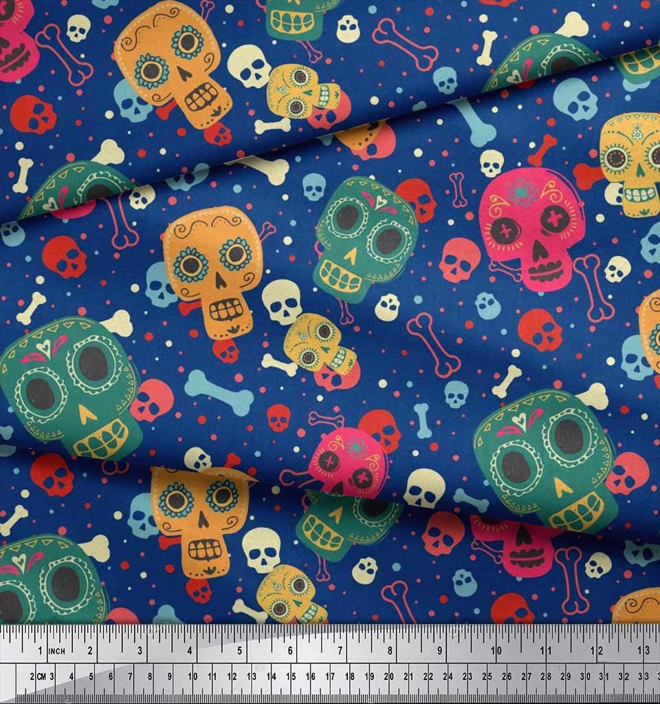 Soimoi Moss Georgette Brown Fabric by The Yard - 42 Inch Wide - Dot, Bone & Skull Print - Minimalist Chic Fabric for DIY Dresses, Curtains & Home Decor