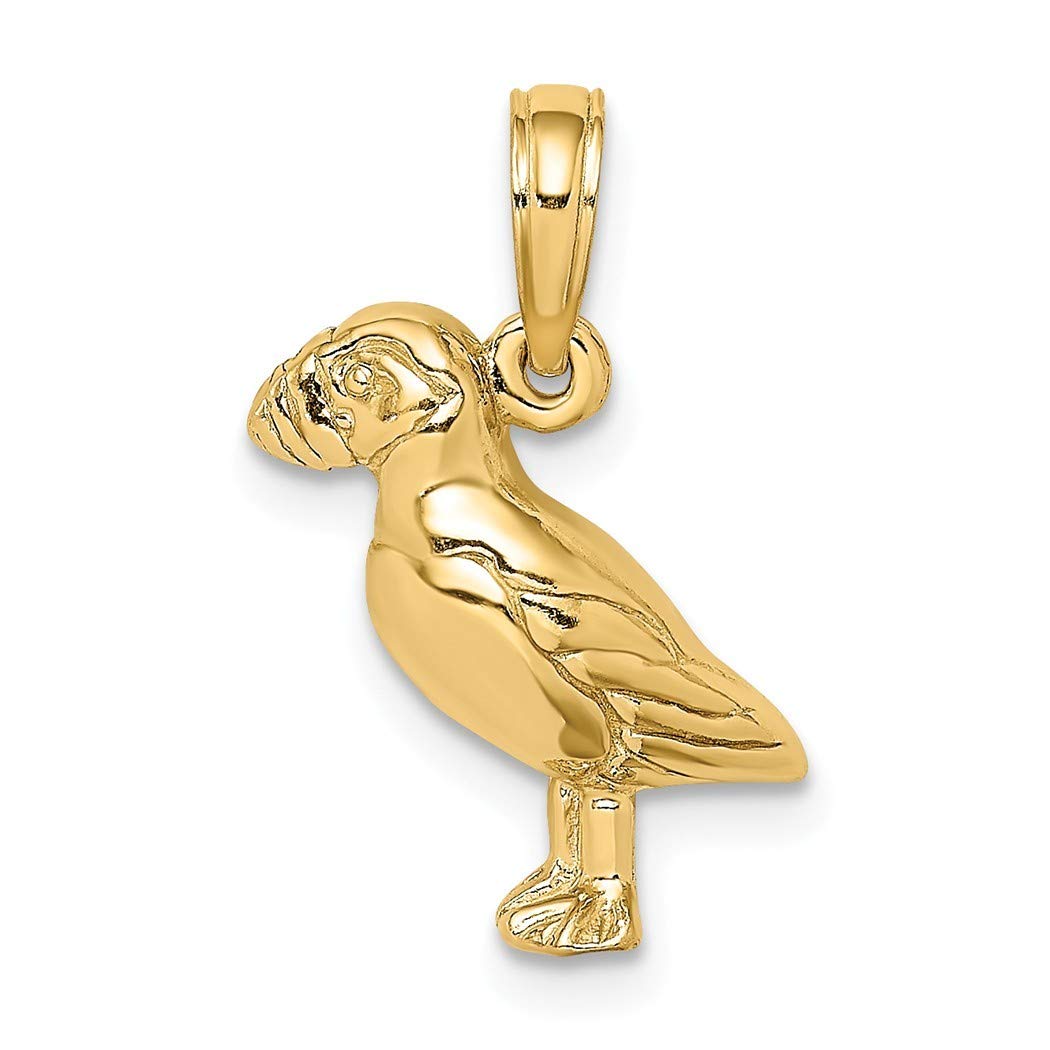 14K Gold Puffin Bird Charm Pendant Necklace - Textured & High Polish Finish, 14.5x12.8mm Wide, 3.7mm Thick - Elegant Jewelry Gift for Women, Perfect for Birthday, Anniversary & Special Occasions