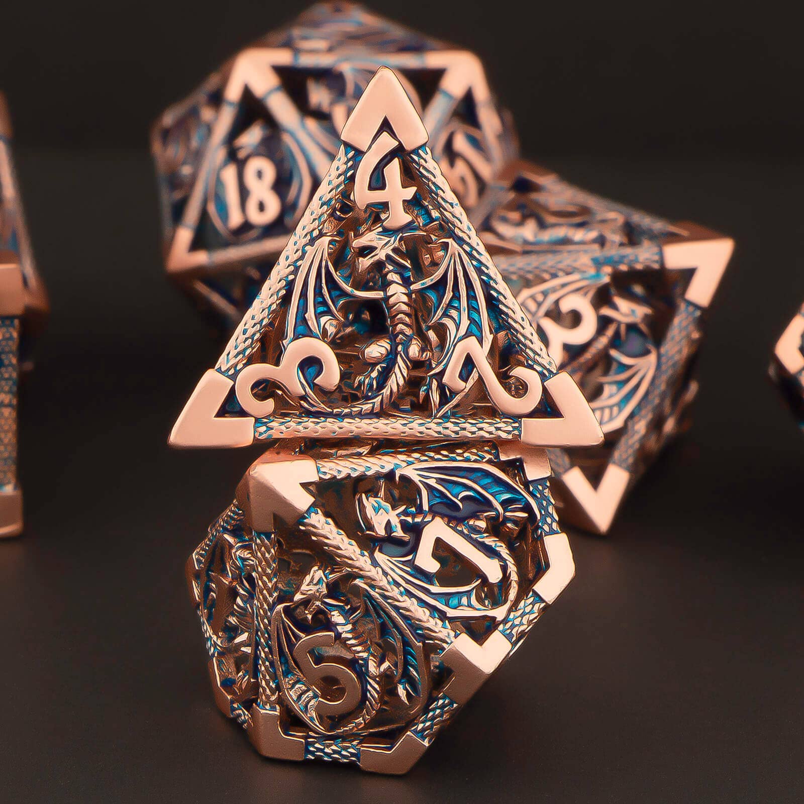 Premium Hollow Metal D&D Dice Set - 7-Piece Polyhedral RPG Dice (D20, D12, D10, D8, D6, D4) with Gift Box - Gold & Blue Dungeons and Dragons Dice for Tabletop Gaming, RPG Sessions & Collector's Display