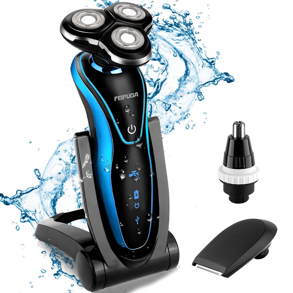 Best Electric Razor for Men - Rotary Shavers & Waterproof Beard Trimmer with Nose & Sideburn Trimmer Attachments - Perfect for Travel, Gym & Daily Grooming