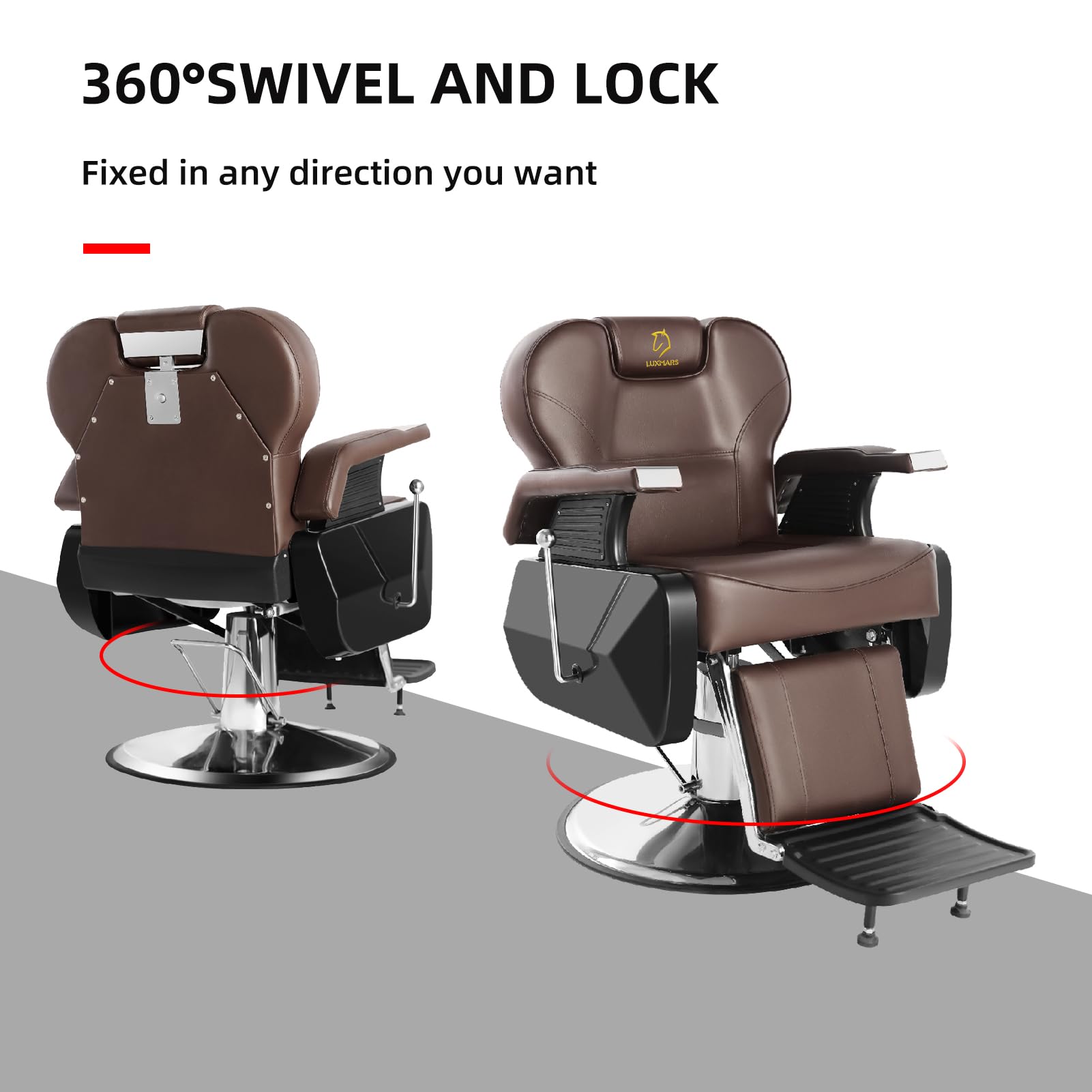 Hydraulic Barber Chair 360° Swivel Reclining Salon Styling Hair Chair for Hairdressers & Barbers - Brown Leather Upholstery, Adjustable Height - Perfect for Hair Salons, Barber Shops & Home Styling Studios
