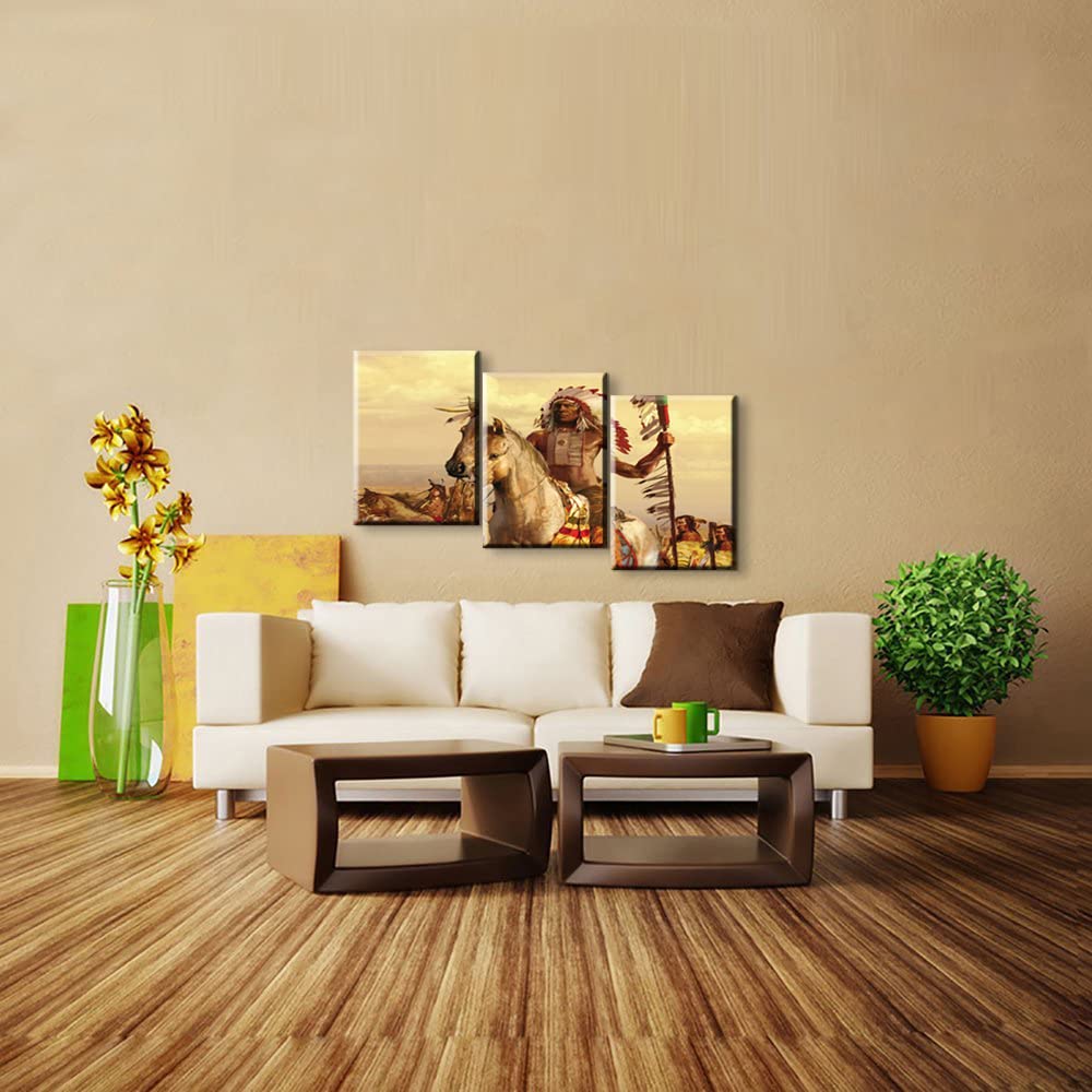 3-Piece Native American Indian Wall Art Set - Tribal Decor with Chiefs Design for Living Room & Bedroom - 16''W x 24''H Canvas Prints - Perfect for Southwest, Boho & Western Home Decor Styles