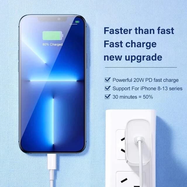 20W USB-C Fast Charger with Lightning Cable - PD Compatible for iPhone 12/11/XS/XR/X/8/Plus, iPad Pro/Air/Mini - White | Fast Charging for Home, Office & Travel
