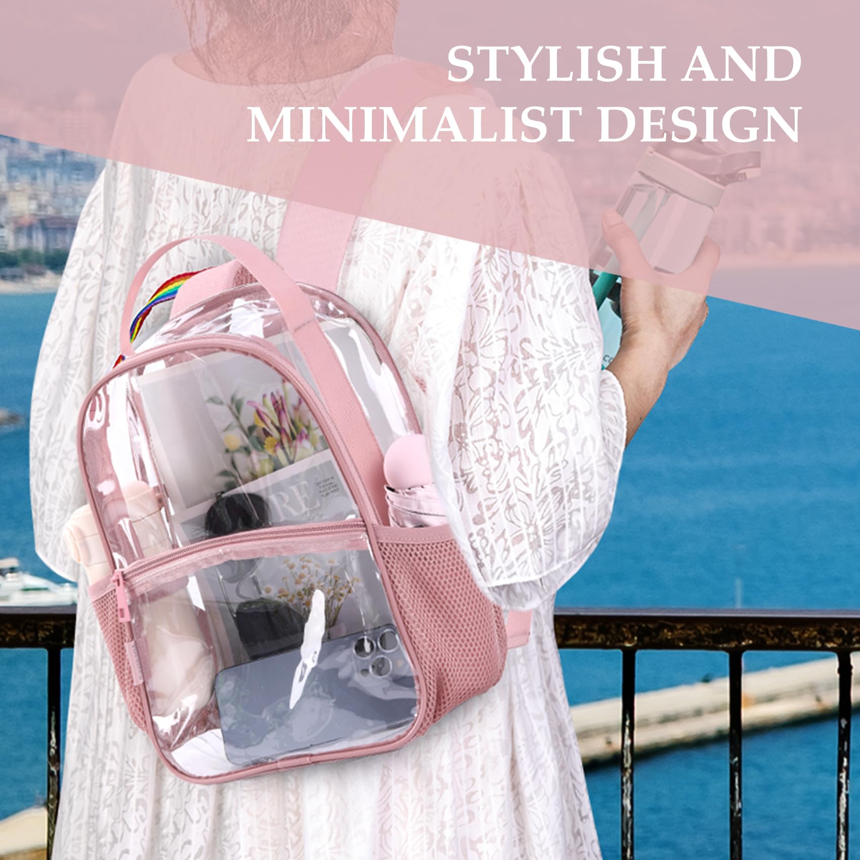 Clear Mini Backpack - Stadium Approved See-Through Small Transparent Bag for Women | Perfect for Sports Events, Concerts & Travel | Lightweight & Water-Resistant | Ideal for Theme Parks, Festivals & Security Checks (Pink)