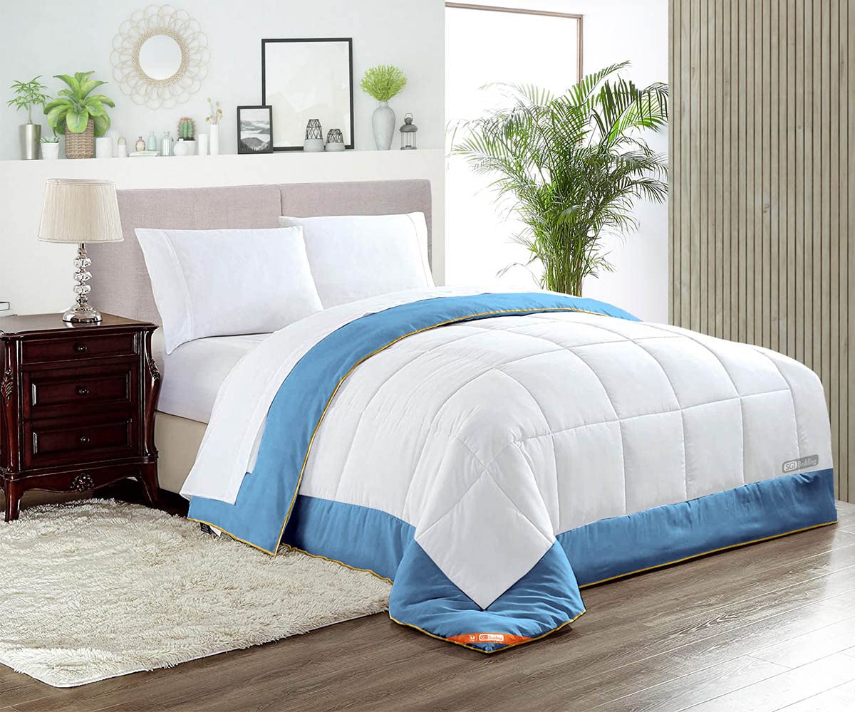 Premium Wyoming King Comforter Set - 300 GSM Plush Siliconized Microfiber Fill, Two-Tone Mediterranean Blue Duvet Insert with Box Stitching & Piping | Includes Matching Pillowcases | Ultra-Soft Fluffy Microfiber Shell for Bedroom Decor | Perfect for Master Bedroom, Guest Room & Luxury Hotels