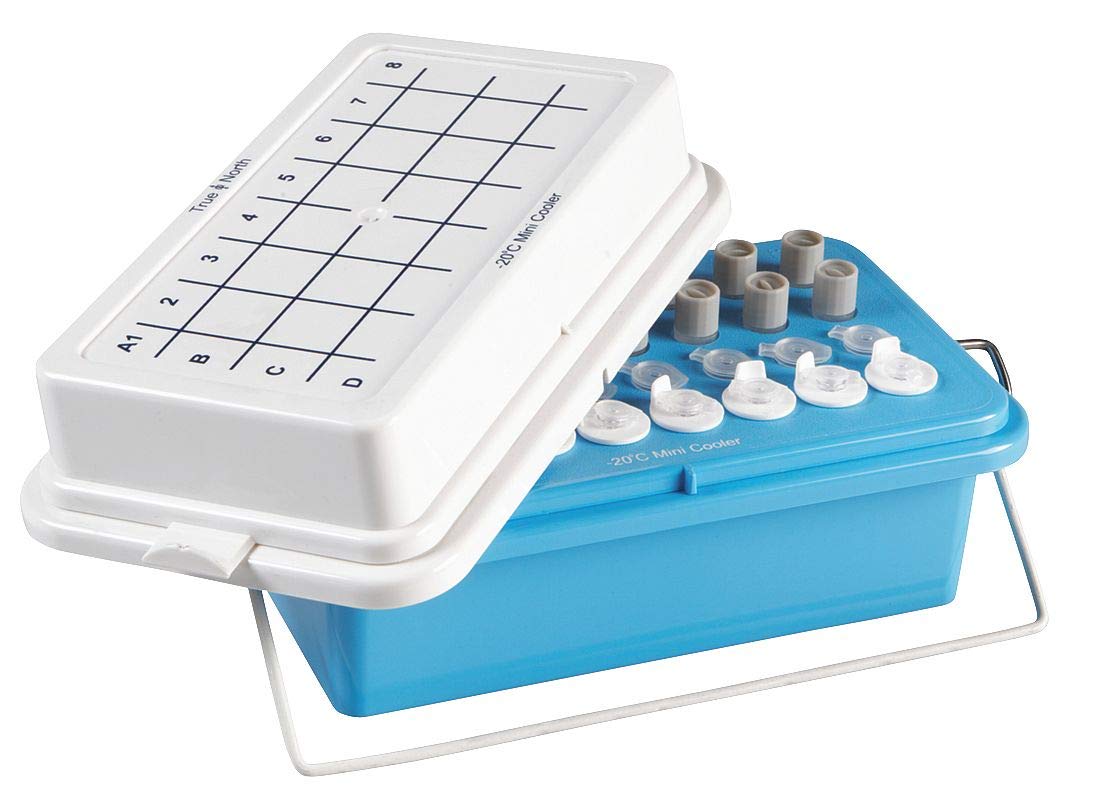 Heathrow HS120075 True North Mini Cooler - 20°C Temperature Control, Gel Filled Lid, Holds 32 x 0.5/2.0 mL Tubes, Blue - Perfect for Lab Samples, Medical Storage & Travel Use