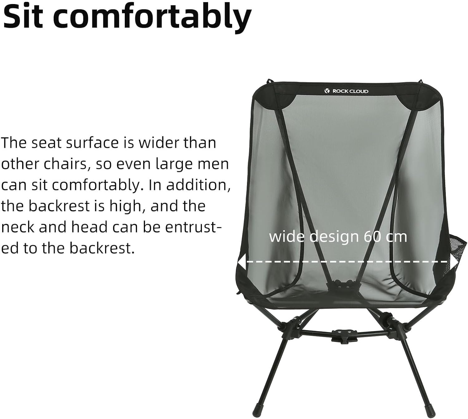 ROCK CLOUD Ultralight Folding Camping Chair - Portable Compact Outdoor Chair for Camping, Hiking, Backpacking, Beach & Lawn Sports (Large, Black) - Perfect for Picnics, Tailgating & Outdoor Adventures