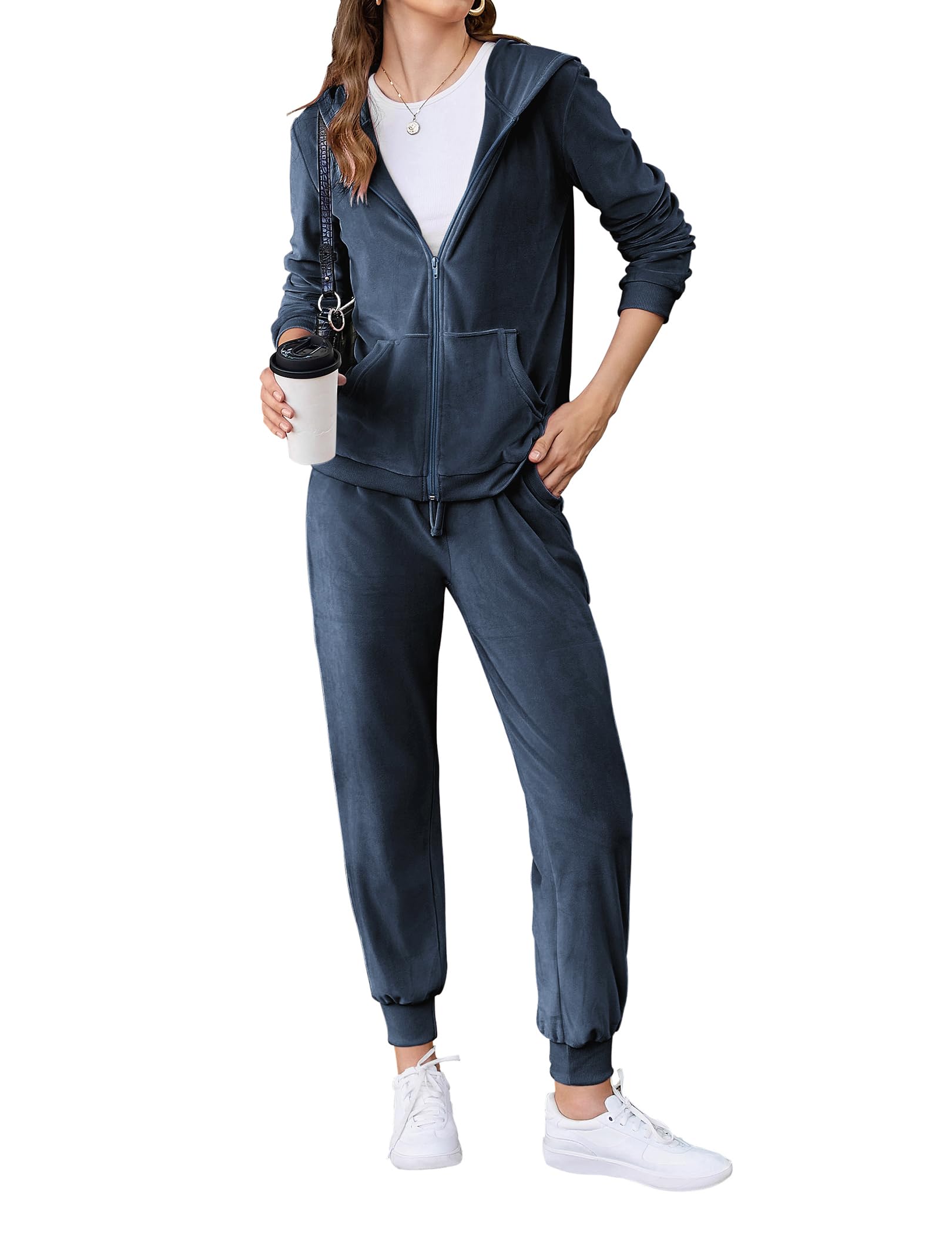 Hotouch Women's Casual Velour Tracksuit Set - Full Zip Hoodie & Workout Pants Velvet Sweatsuit for Jogging, Lounge & Gym (XS-XXL) | Soft & Comfortable Athletic Wear for Running, Yoga & Everyday Wear