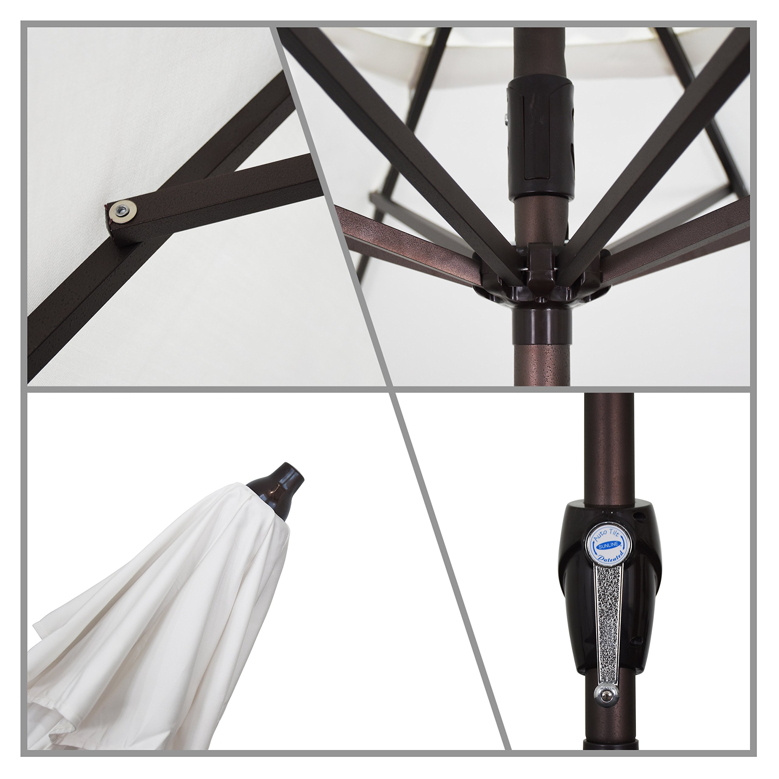 California Umbrella 9' Round Aluminum Patio Umbrella with Crank Lift & Auto Tilt - Bronze Pole & Capri Design for Outdoor Dining, Poolside Lounging, and Backyard Relaxation