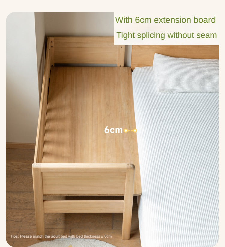 Solid Wood Poplar Kids Bed with Guardrail - Safe & Sturdy Toddler Bed for Nursery, Bedroom, or Playroom
