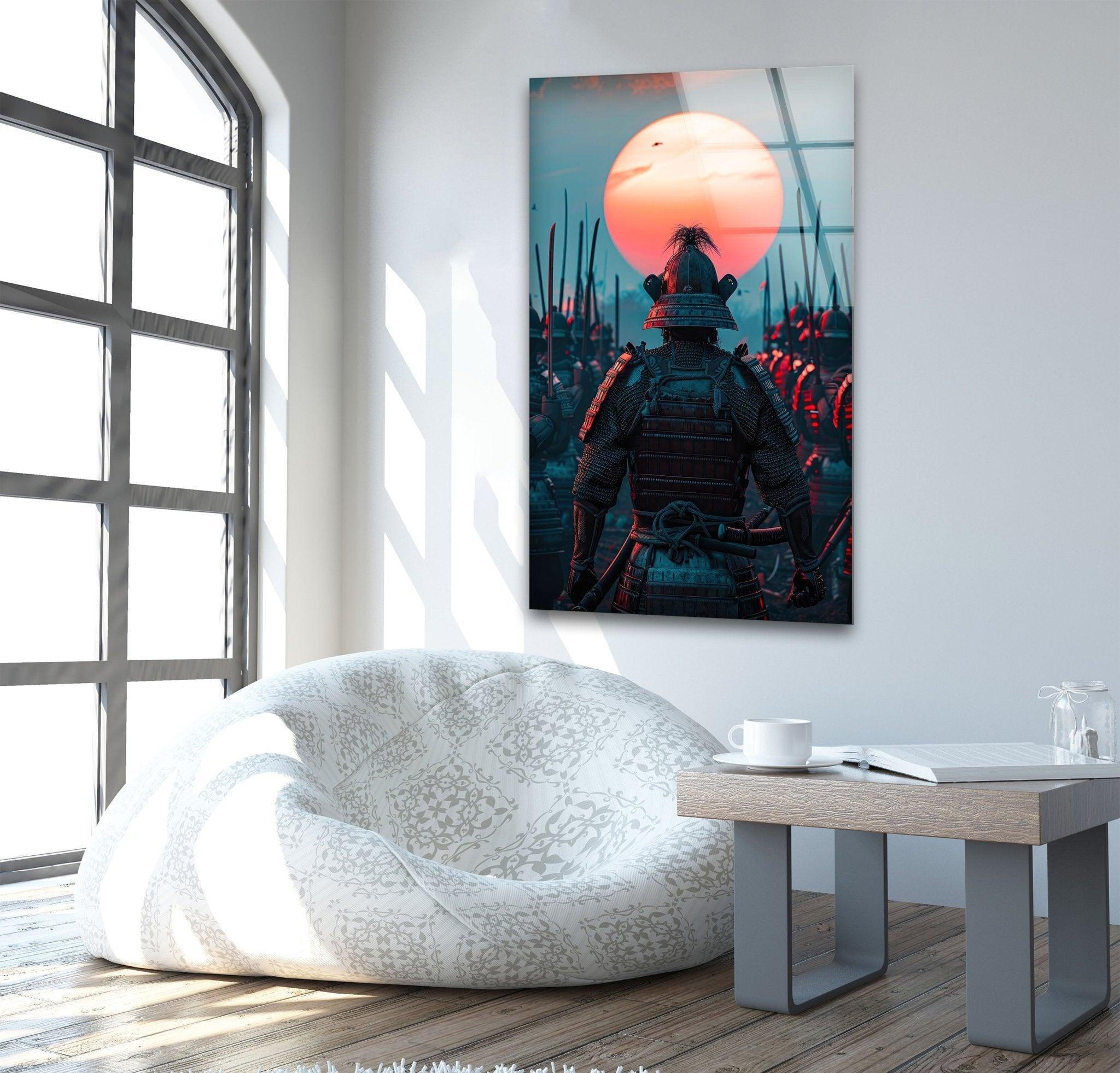 Samurai Warrior Glass Wall Art - Handmade Japanese Decor for Living Room, Bedroom & Office - Unique Home & Office Decor