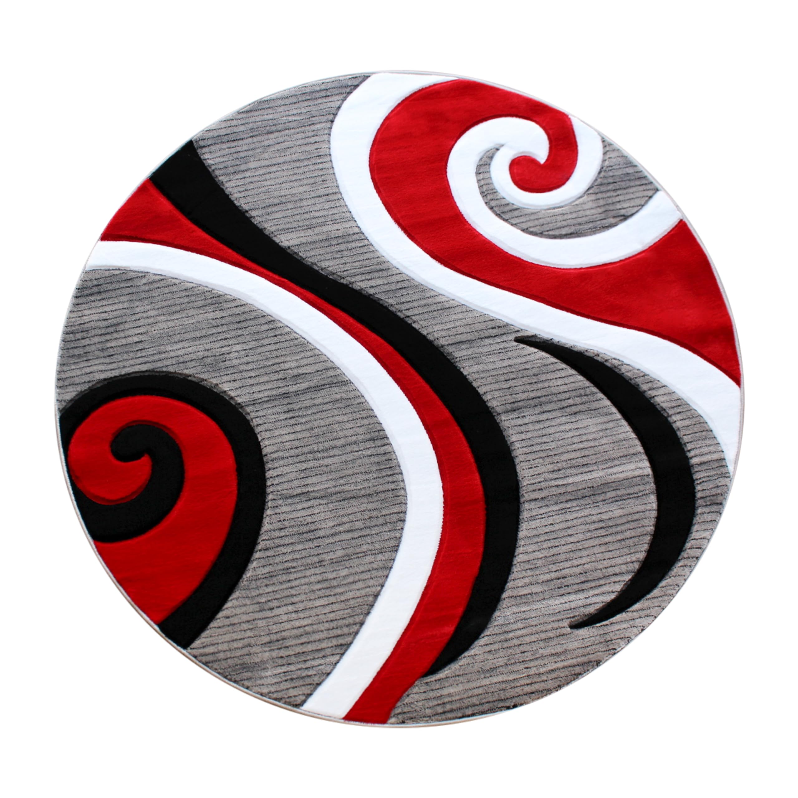 EMMA + OLIVER Olefin Accent Rug - 5x5 Round Contemporary Swirl Pattern Rug in Red - 3D Sculpted Textured Design with Jute Backing & Stain Resistance - Perfect for Living Room, Bedroom or Office Decor