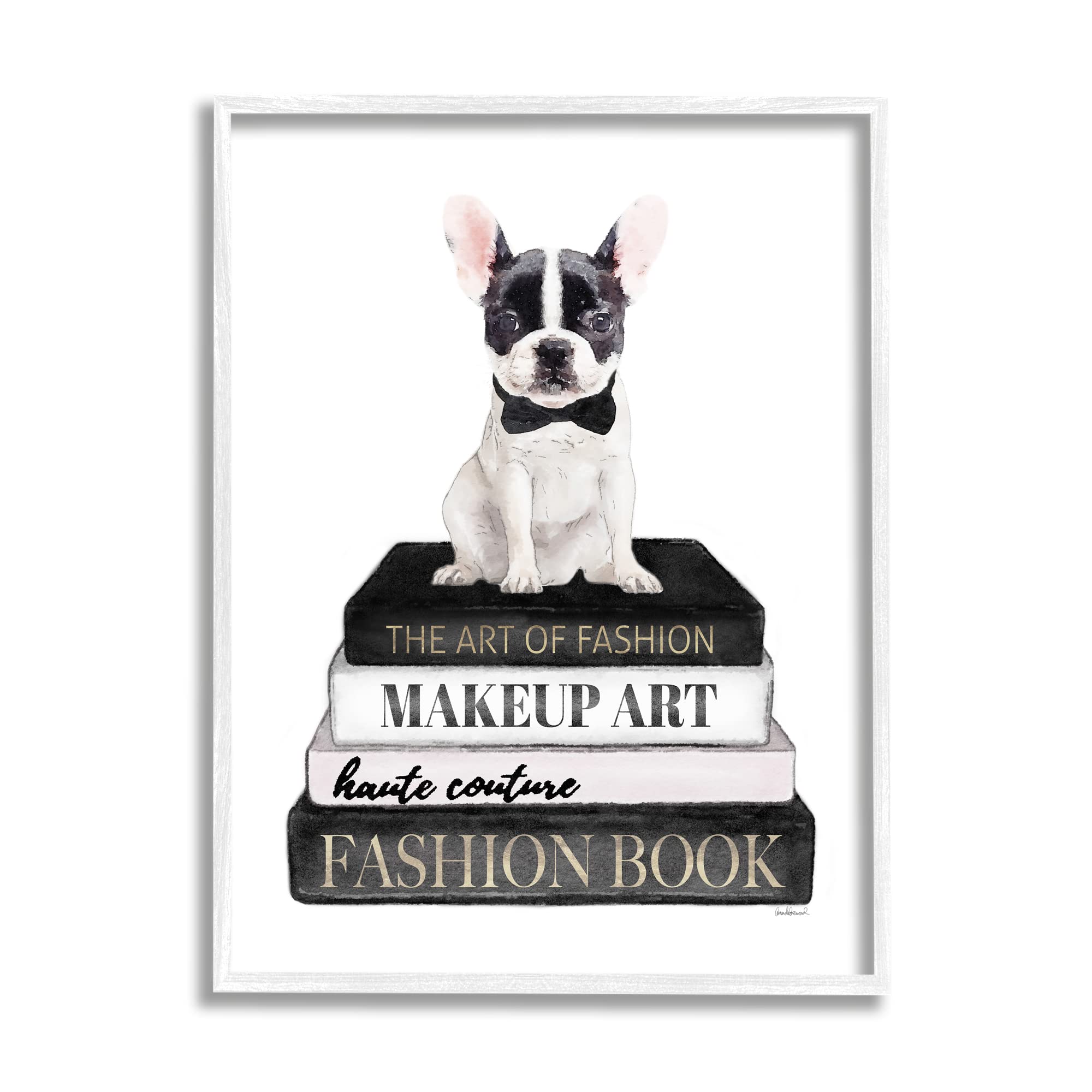 Stupell Industries Fancy Boston Terrier Bookcase Dog Fashion Apparel - Designer Pet Clothes by Amanda Greenwood | Perfect for Pet Photo Shoots, Dog Parties & Fashionable Canine Lovers
