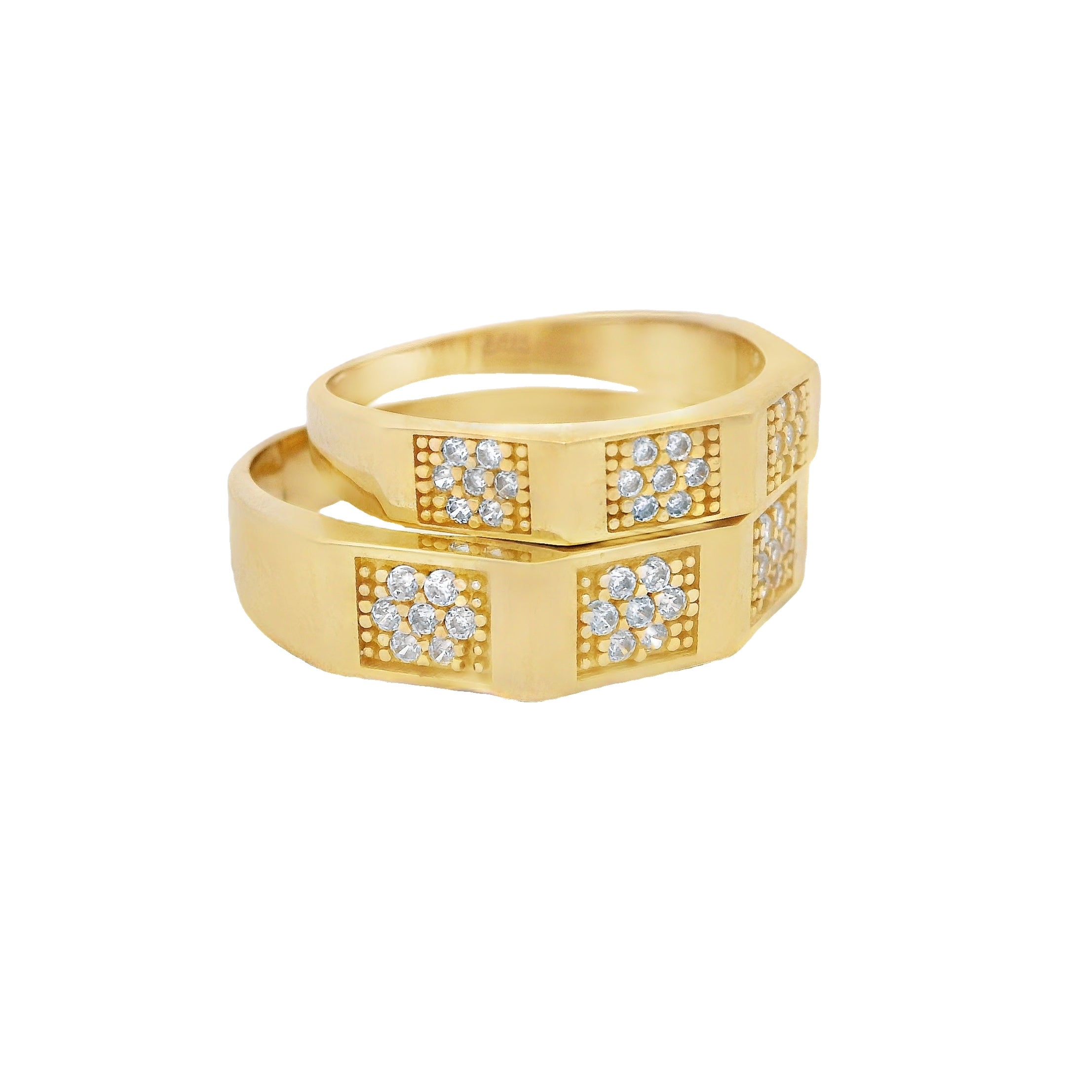 14K Gold Wedding Ring Set with CZ Stones - Square Design Bridal Jewelry by JTJ™ for Engagement, Anniversary & Special Occasions