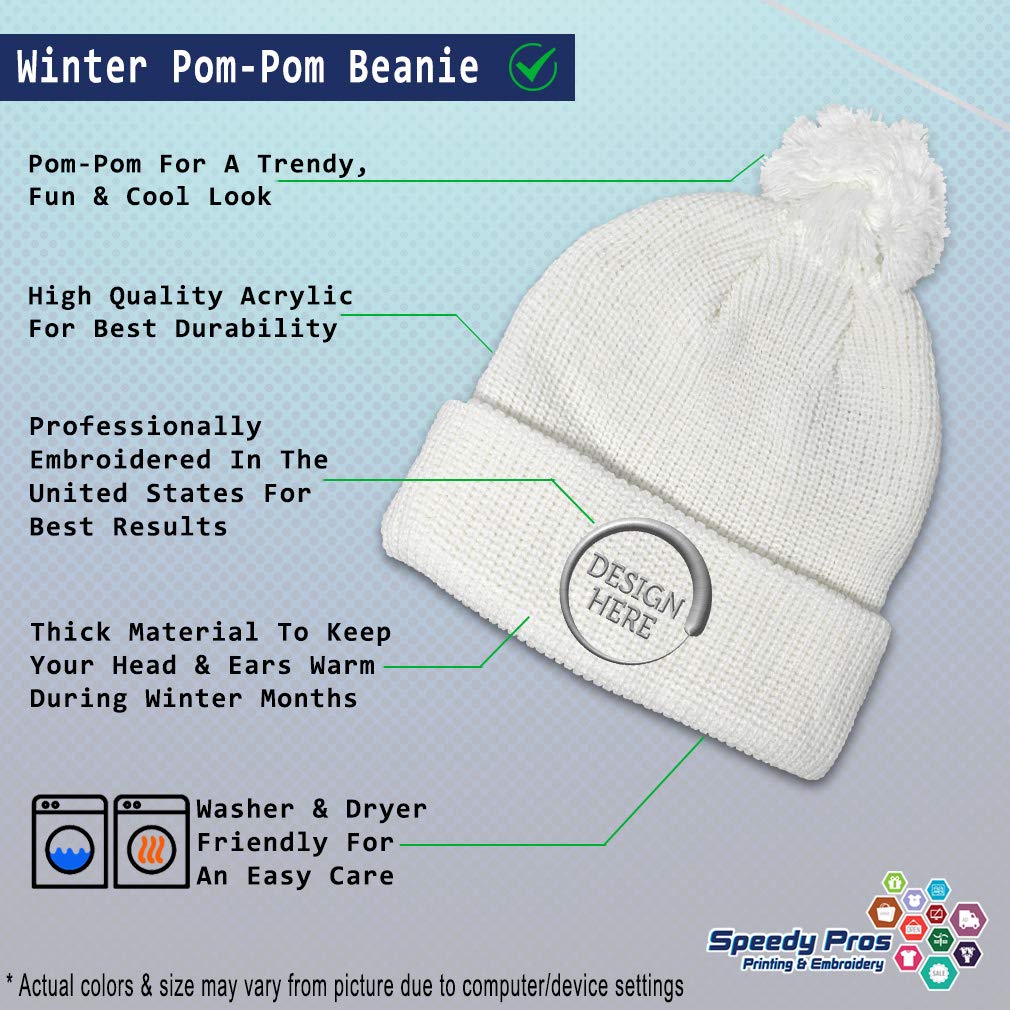 Speedy Pros Acrylic Pom Pom Beanies for Women & Men - French Horn Music Note Embroidery Winter Skull Cap - One Size Fits All - Perfect for Cold Weather, Music Lovers & Outdoor Activities