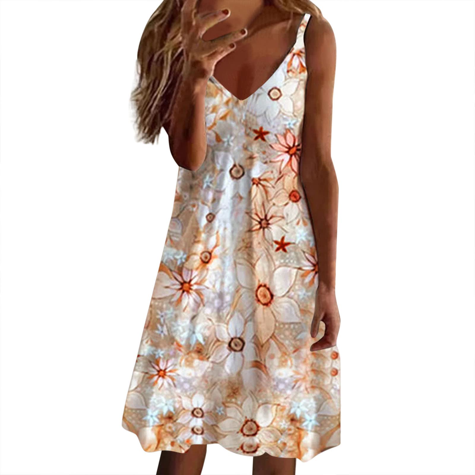 Women's Vintage Floral Print Sleeveless V-Neck Midi Dress - Casual Summer Beach Dress for Women, Perfect for Vacations, Parties & Outdoor Events
