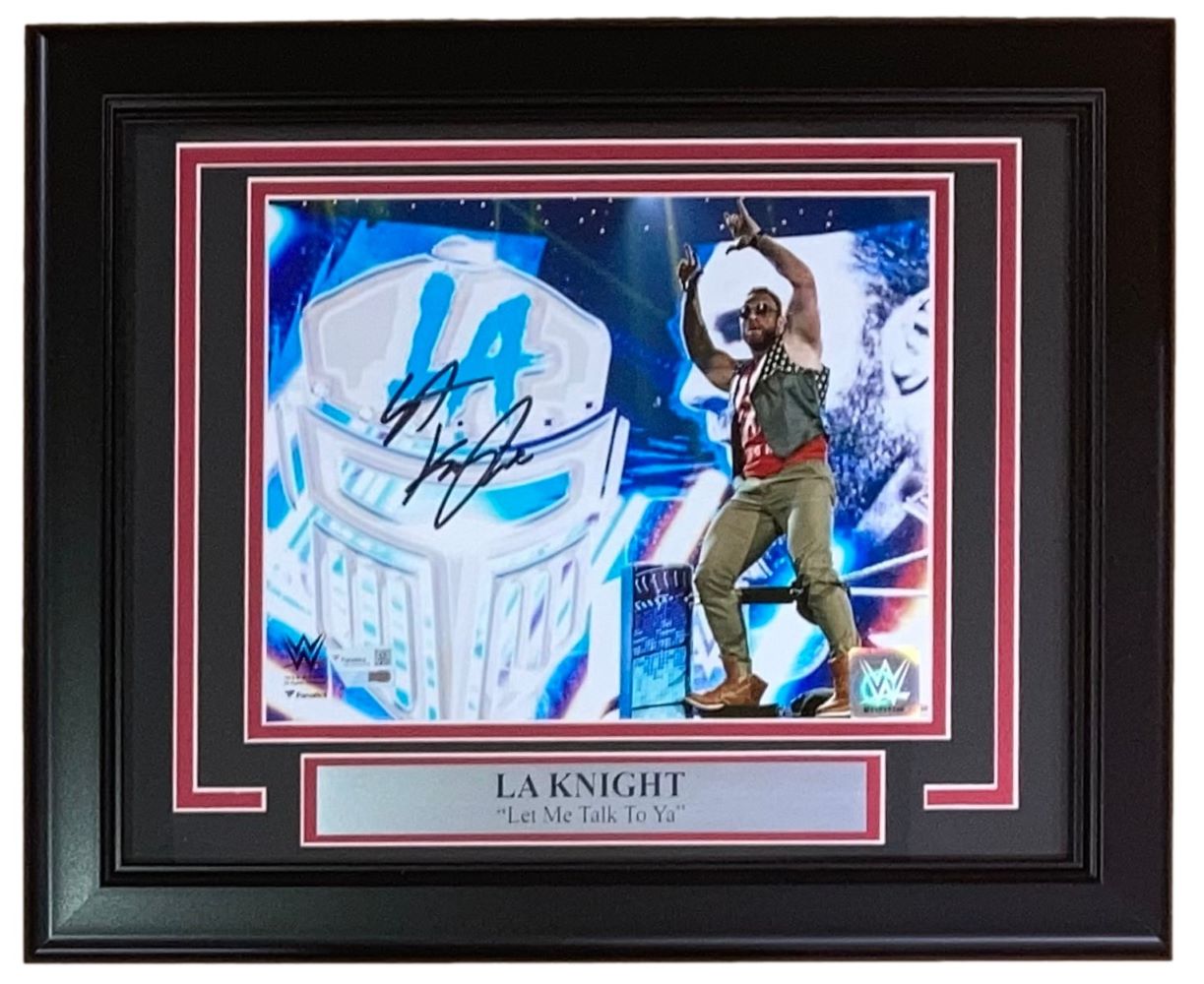 LA Knight Autographed WWE 8x10 Photo - Framed Collectible Memorabilia for Wrestling Fans - Perfect for Home, Office, or Man Cave Decor