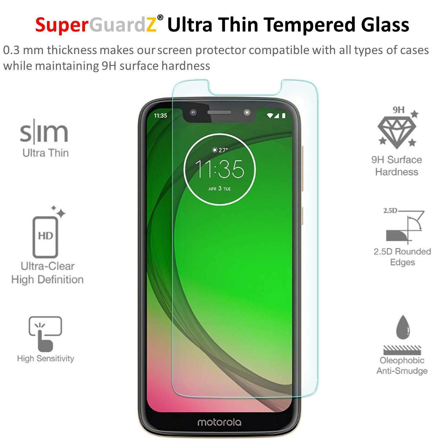 SuperGuardZ [3-Pack] Tempered Glass Screen Protector for Motorola Moto G7 Play/Moto G7 Optimo (XT1952DL) - 9H Hardness, 0.3mm Ultra-Thin, Anti-Scratch, Anti-Bubble, Anti-Fingerprint - Lifetime Replacement - Perfect for Daily Use, Gaming & Outdoor Activities