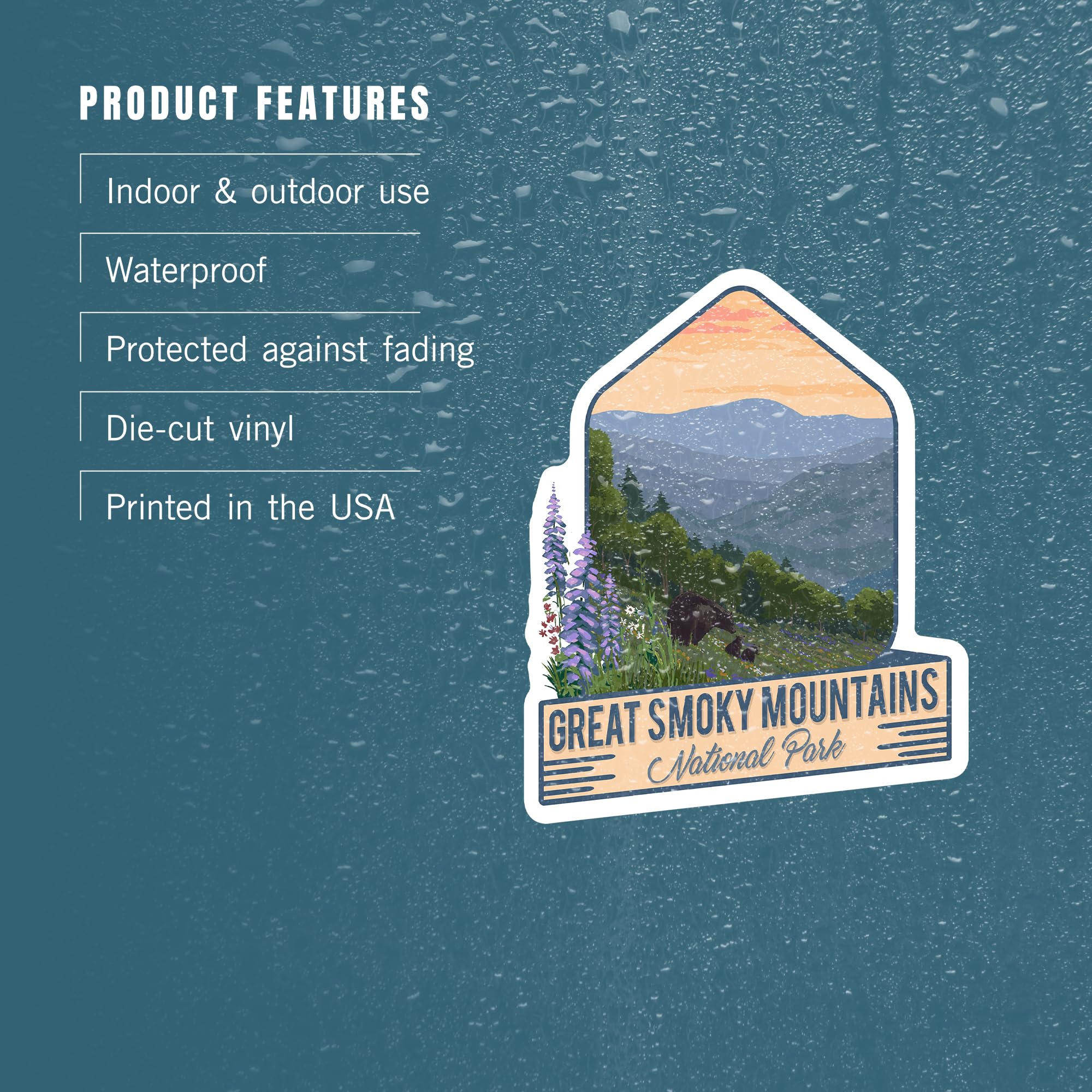 Waterproof Die-Cut Vinyl Stickers - Great Smoky Mountains National Park Tennessee Bear & Spring Flowers Design (1-3 Inch) - Durable Decals for Cars, Water Bottles, Laptops, Coolers - Perfect for Outdoor Adventures, Travel Gear & Personalizing Accessories