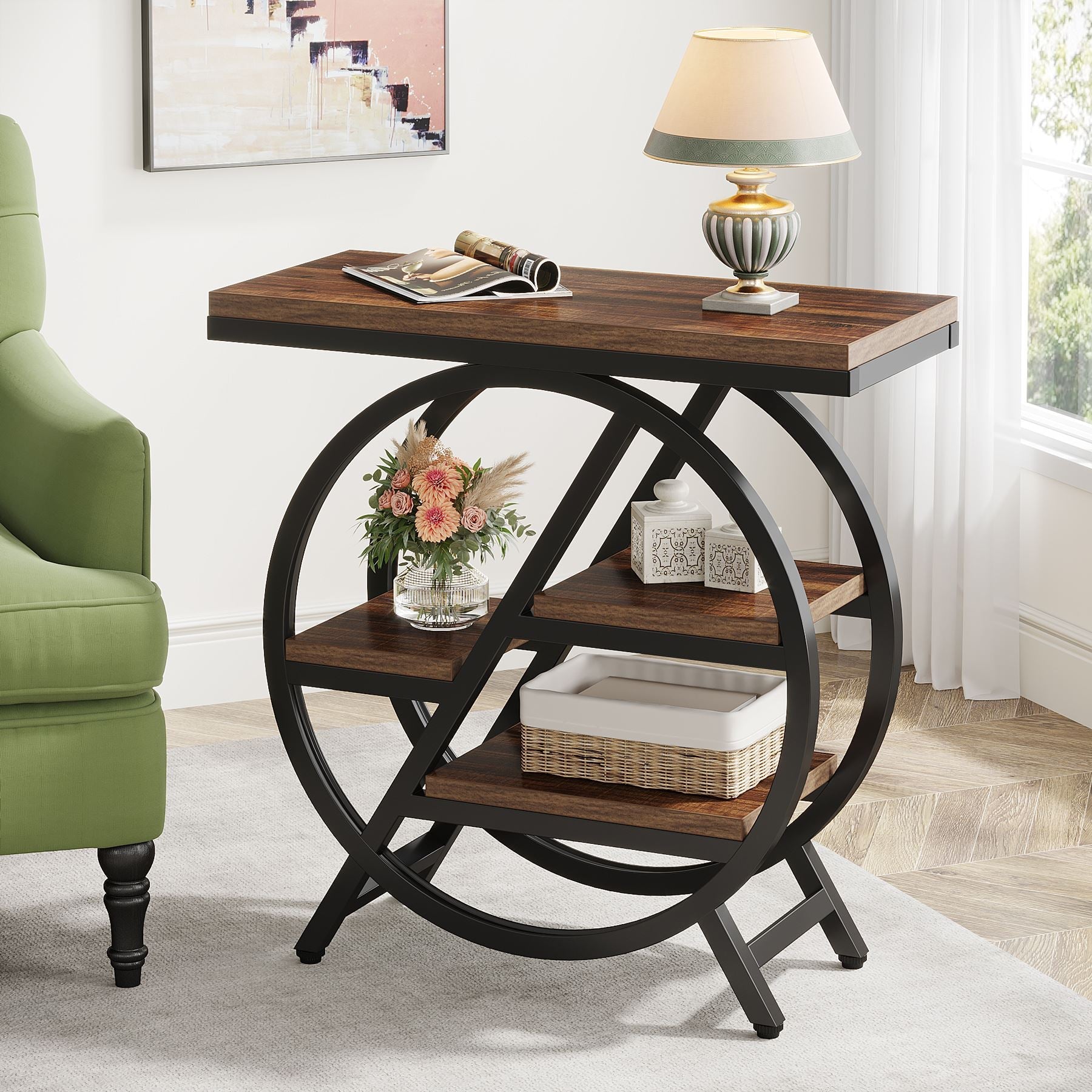 4 Tier End Table with Storage Shelves - Compact Side Table for Living Room, Bedroom, or Office - Perfect for Snacks, Books, and Decor Organization
