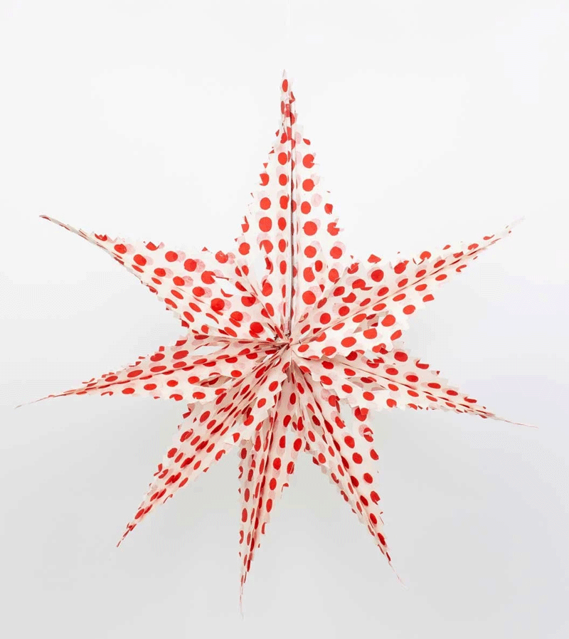 Red Dot Sirius Paper Star Decoration - Handmade AfroArt Origami Star Ornaments for Christmas Tree, Home, Party & Wedding Decor