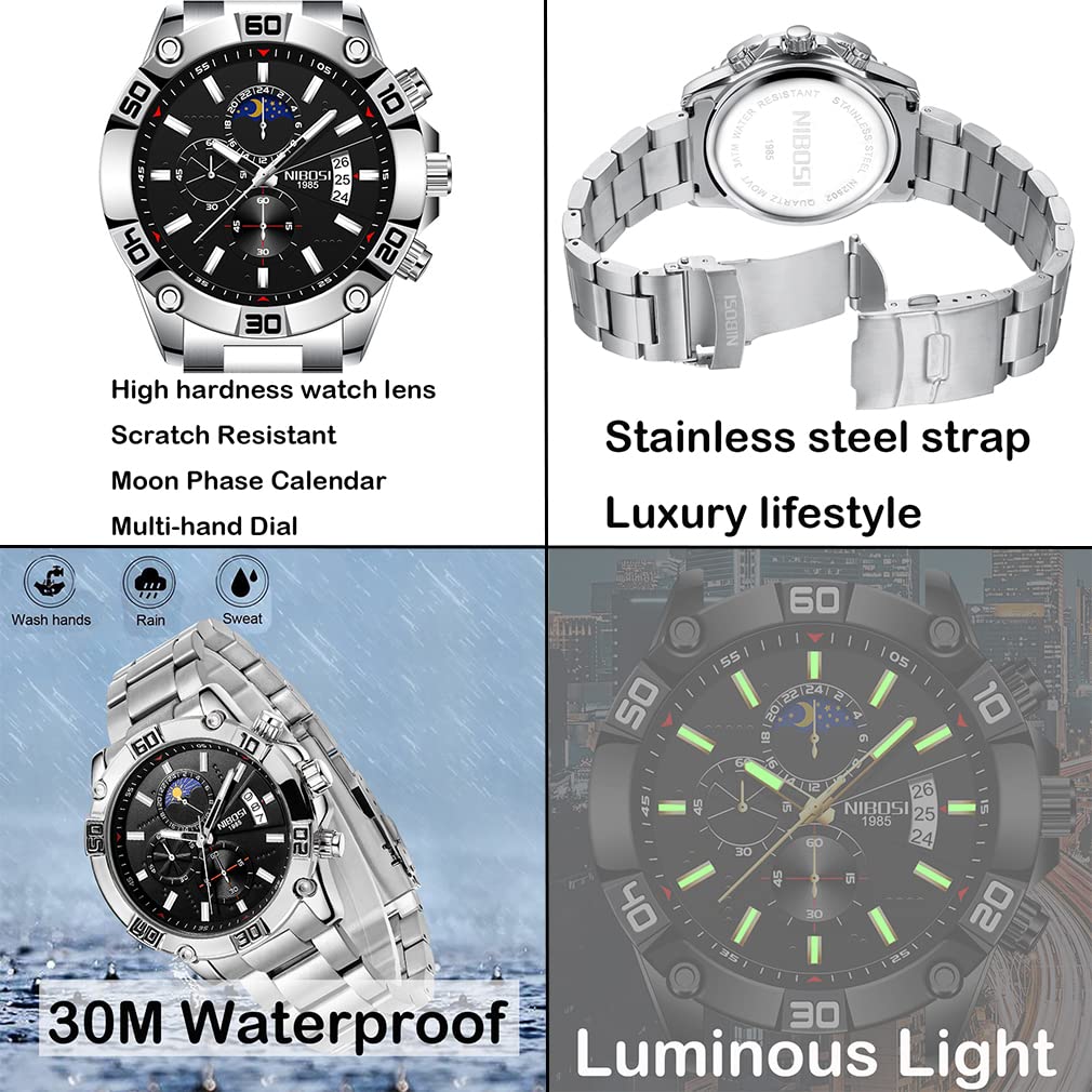 NIBOSI Luxury Men's Watch - Waterproof, Luminous, Stainless Steel - Perfect for Business & Sports