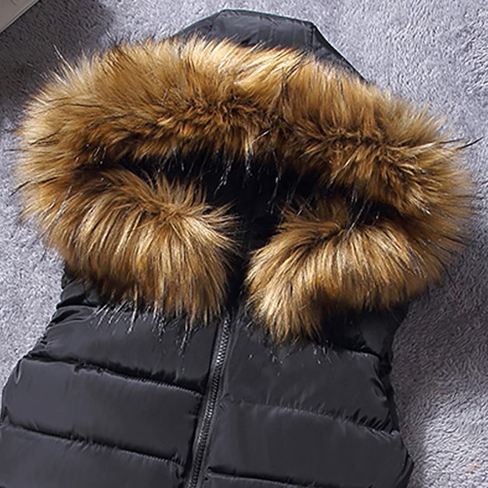Women's Hooded Winter Gilet - Thickened Plus Size Sleeveless Jacket with Pockets | Zip Up Waistcoat Vest for Cold Weather | Warm Cotton-Padded Down Vest with Hair Collar | Perfect for Outdoor Activities, Work Commute & Casual Wear