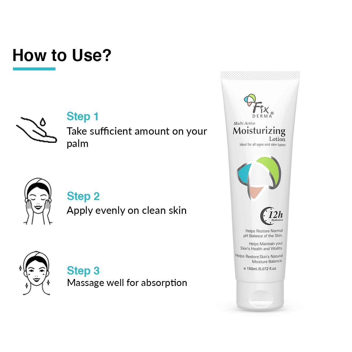 Fixderma Moisturizing Lotion for Dry Skin - Daily Hydrating Face & Body Moisturizer with Non-Comedogenic Formula - 150ml | Perfect for Daily Skincare Routine & Post-Sun Care