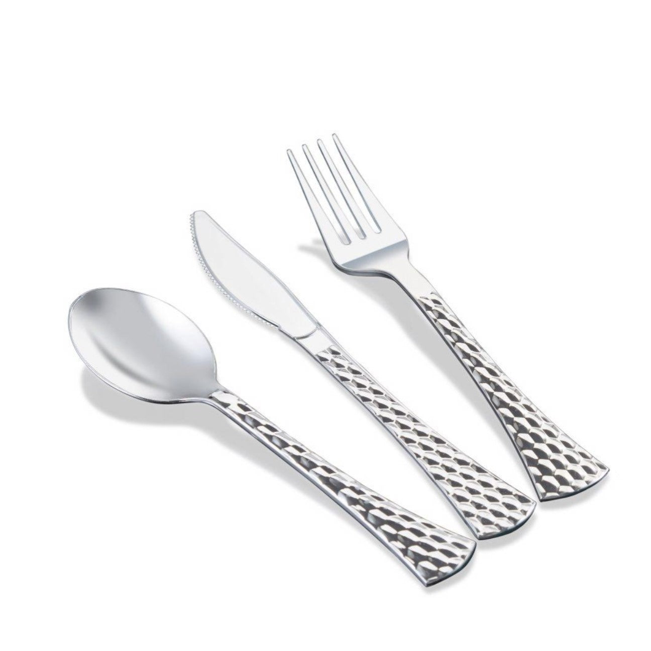 Disposable Shiny Metallic Silver Flatware Set - Elegant Plastic Cutlery for Parties, Weddings & Events - Perfect for Glamorous Dining & Special Occasions
