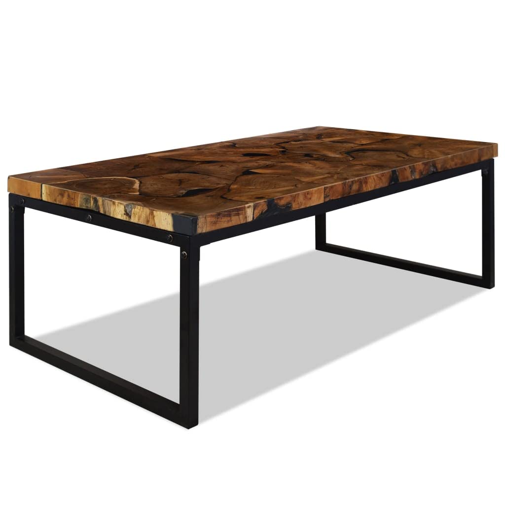 Premium Teak Resin Coffee Table - Modern Black & White End/Side Table 23.6