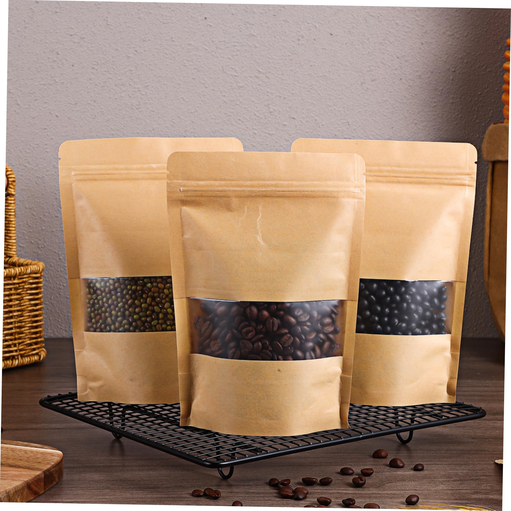 Veemoon 50 Pcs Resealable Kraft Paper Bags - Small Brown Bags for Tea, Coffee, Snacks & Small Business | Eco-Friendly Packaging for Retail, Gifts & Storage