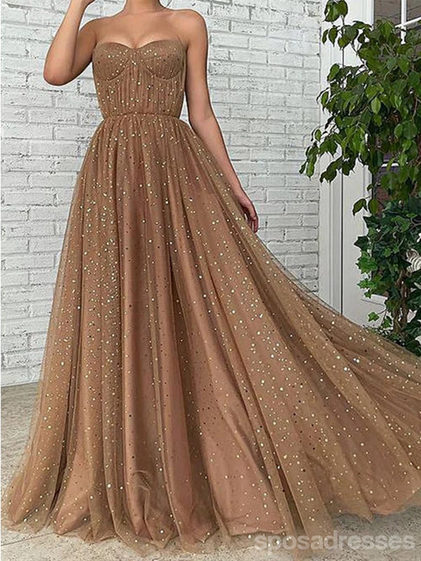 Elegant Brown A-Line Sweetheart Neck Long Prom Dress for Women | Formal Evening Gown | Perfect for Homecoming, Wedding Guest & Special Occasions