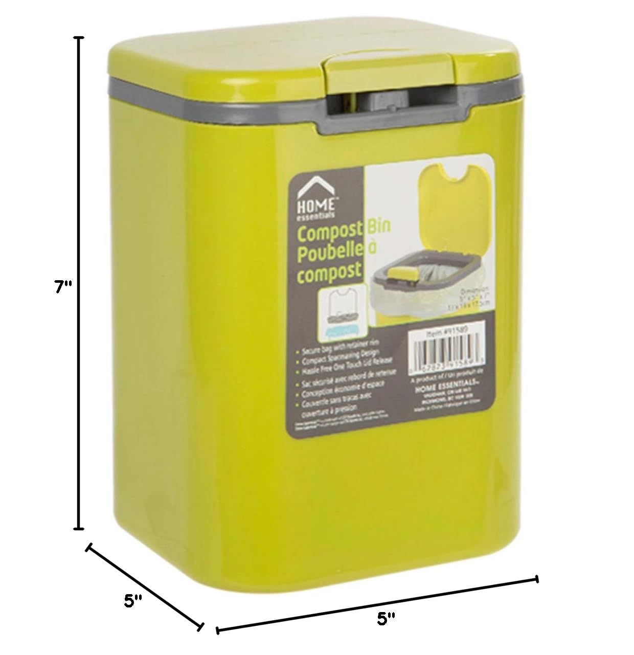 Eco-Friendly Compost Bin for Kitchen - 2L Compact Odor-Free Food Waste Recycling Container with One-Touch Lid, Green (5