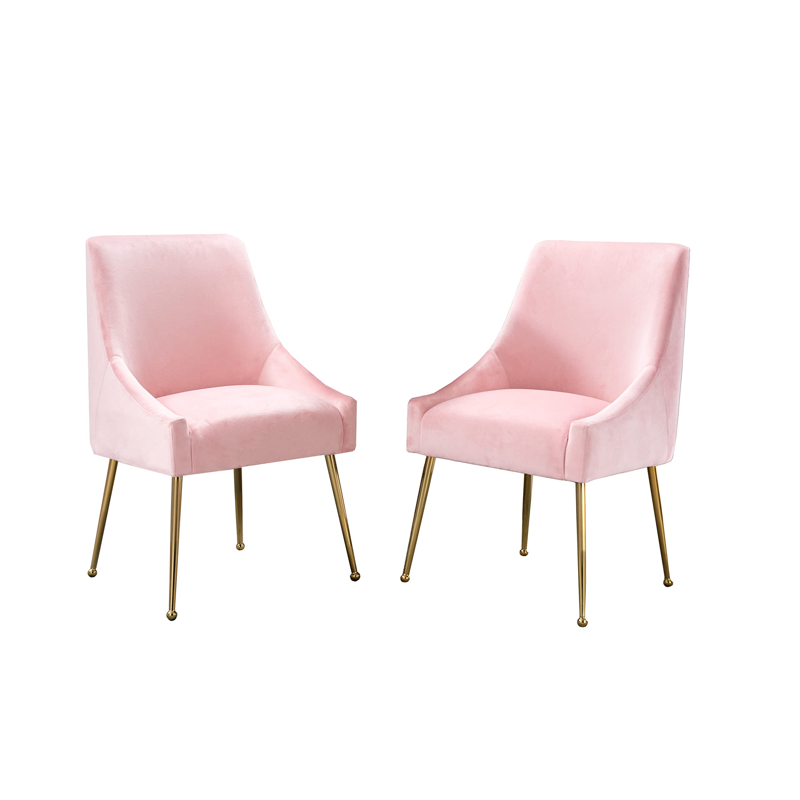 Luxury Modern Velvet Accent Chair Set of 2 - Thick Sponge Upholstered Dining Chairs with Golden Metal Legs for Dining Room, Bedroom, Living Room & Office Decor - Elegant Pink Velvet Seating for Home & Workspace