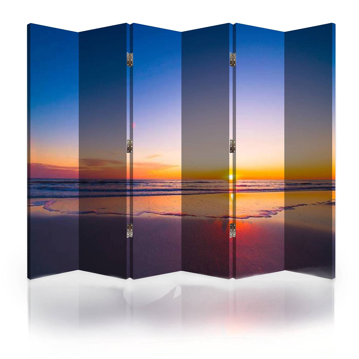 6-Panel Canvas Room Divider Screen - Sunrise Over Idyllic Deserted Beach Outer Banks North Carolina - Folding Privacy Partition & Wall Separator for Bedroom, Office, or Studio | Perfect for Home Decor, Space Division & Room Privacy