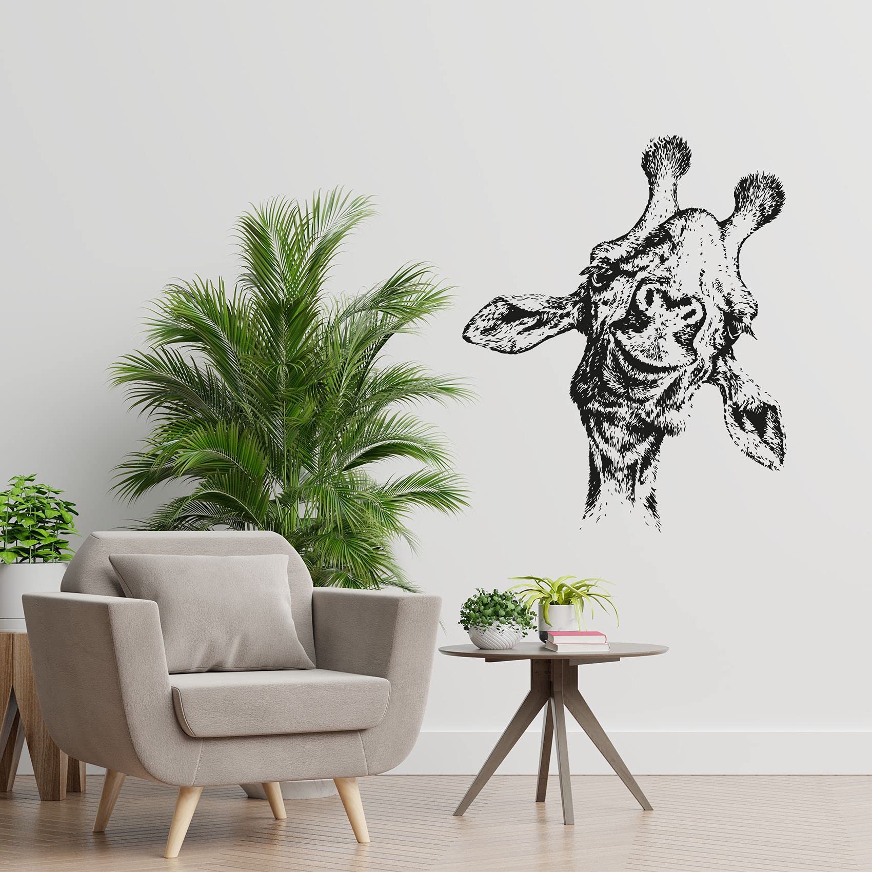 Giraffe Smiling Face Vinyl Wall Decal - Cute Animal Silhouette Cycling Design for Kids Room, Nursery, Study Room - Waterproof Removable Wall Sticker (30x22 inches) - Perfect for Boys & Girls Bedroom Decor, Playroom, Classroom Wall Art