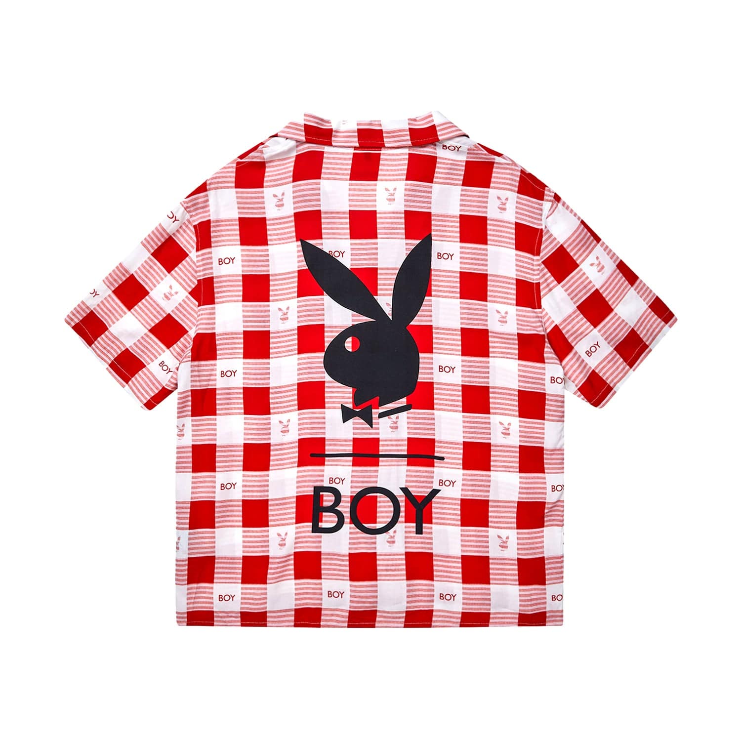Playboy X Boy Gingham Bunny Resort Shirt - Stylish Hawaiian Shirt for Men, Summer Beach Vacation & Party Wear