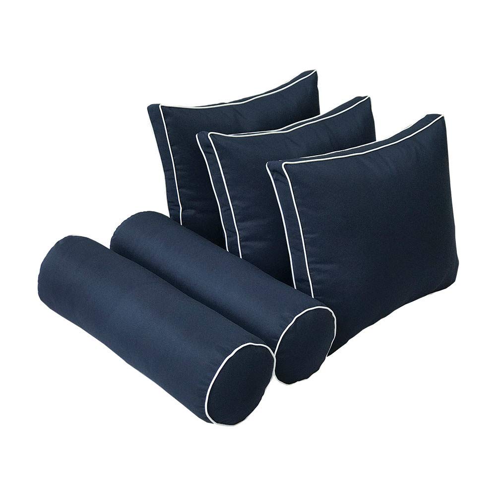 Prolinemax Outdoor Style 3 Full Contrast Trim Daybed Mattress Bolster Pillow Fitted Cover Only - AD101 | Waterproof & Breathable Fabric for Patio, Poolside & Guest Room Decor