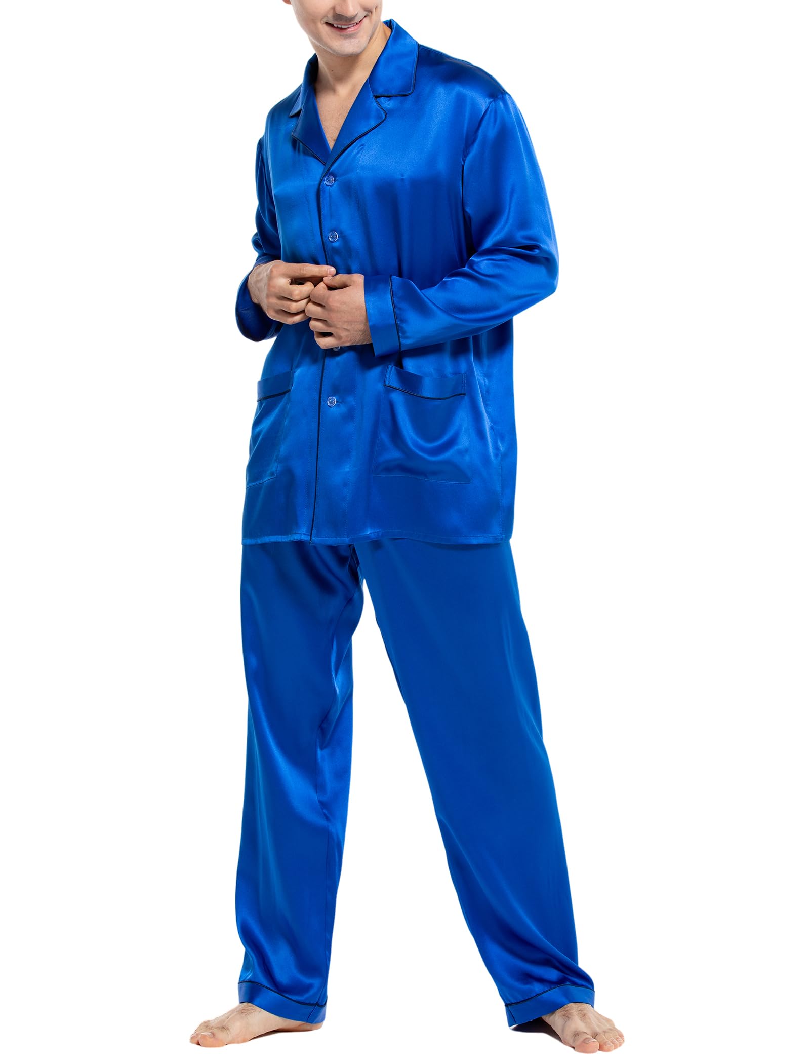 Luxury Men's Silk Pajamas Set - 2PC Long Sleeve Button Down Sleepwear for Men | Soft & Breathable Silk Pajama Set | Perfect for Relaxing at Home, Lounging & Gift Giving