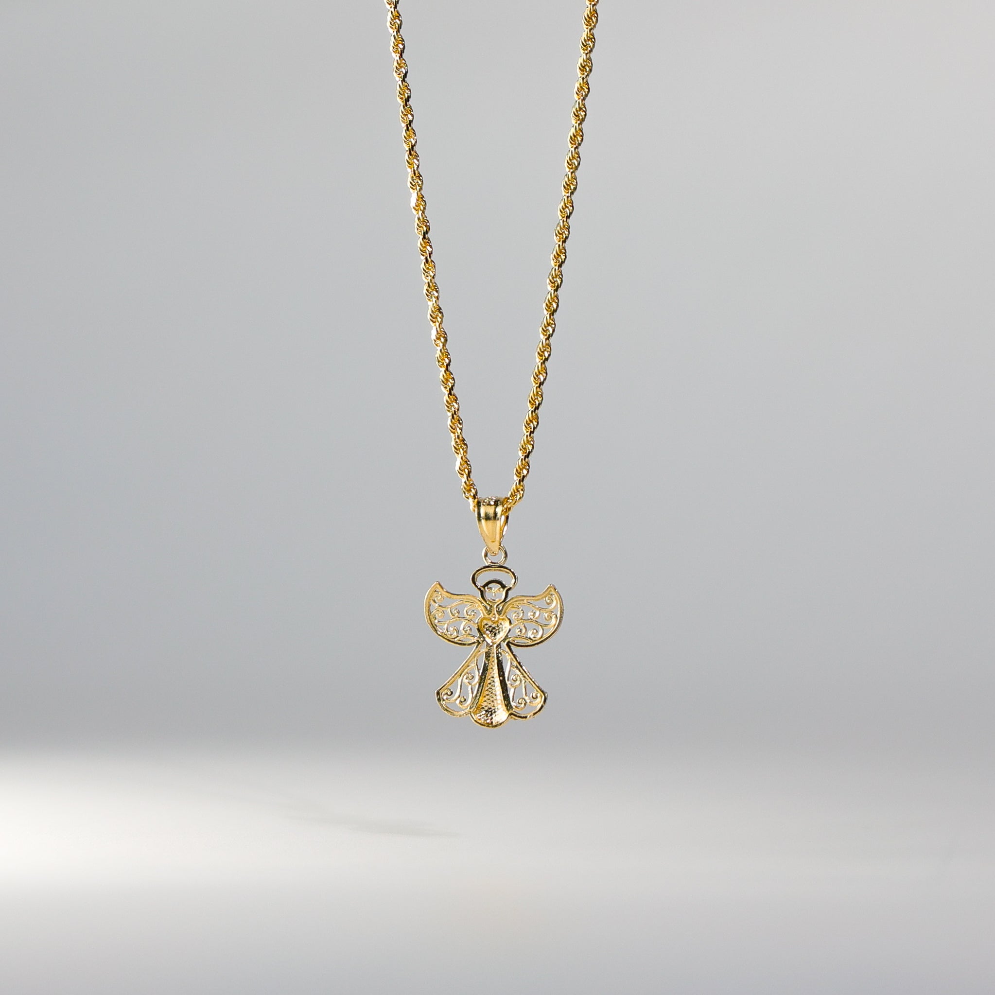 14K Gold Halo Angel Pendant Necklace - Model 1747 | Elegant Religious Jewelry Gift for Women, Baptism, First Communion & Special Occasions