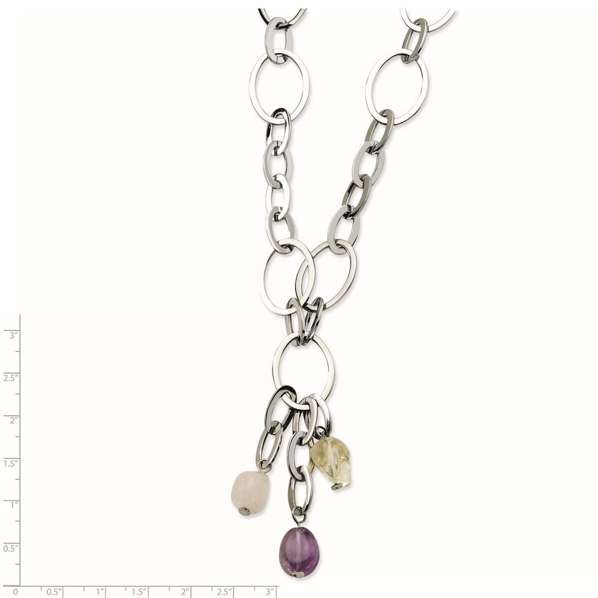Stainless Steel Polished Lobster Clasp Citrine Amethyst Rose Quartz Pendant Necklace for Women - 20 Inch Chain with 2 Inch Extender, 18.35mm Wide - Perfect for Parties, Weddings & Everyday Elegance