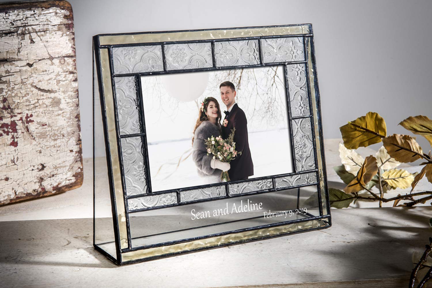 Personalized Engraved Glass Wedding Picture Frame 4x6 - Romantic Couple Gift for Anniversaries & Home Decor
