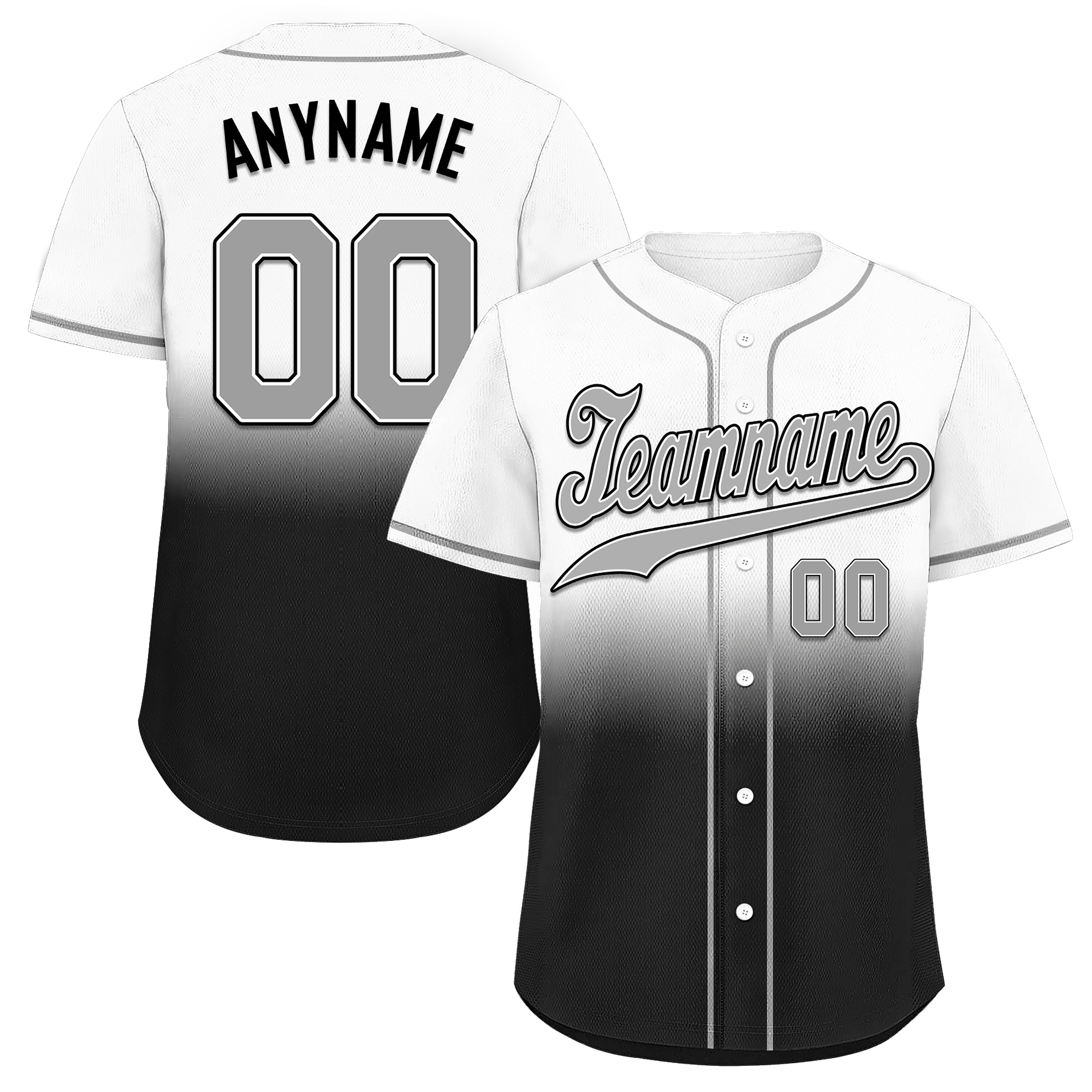 Custom Grey Black Fade Personalized Authentic Baseball Jersey - High-Quality Embroidered Sports Uniform for Men & Women - Perfect for Baseball Games, Team Uniforms, and Fan Apparel