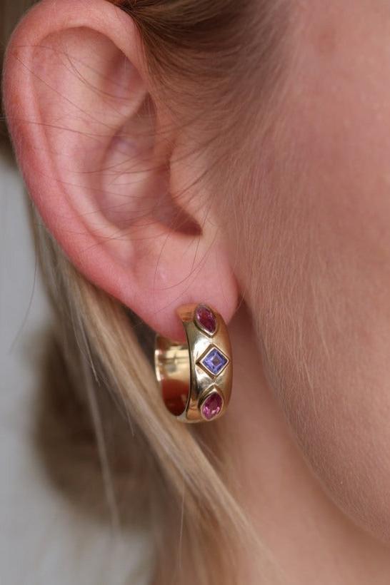 Coronet Iolite & Rhodolite Gold Hoop Earrings for Women - Elegant Dangle Drop Earrings for Party, Wedding & Evening Wear