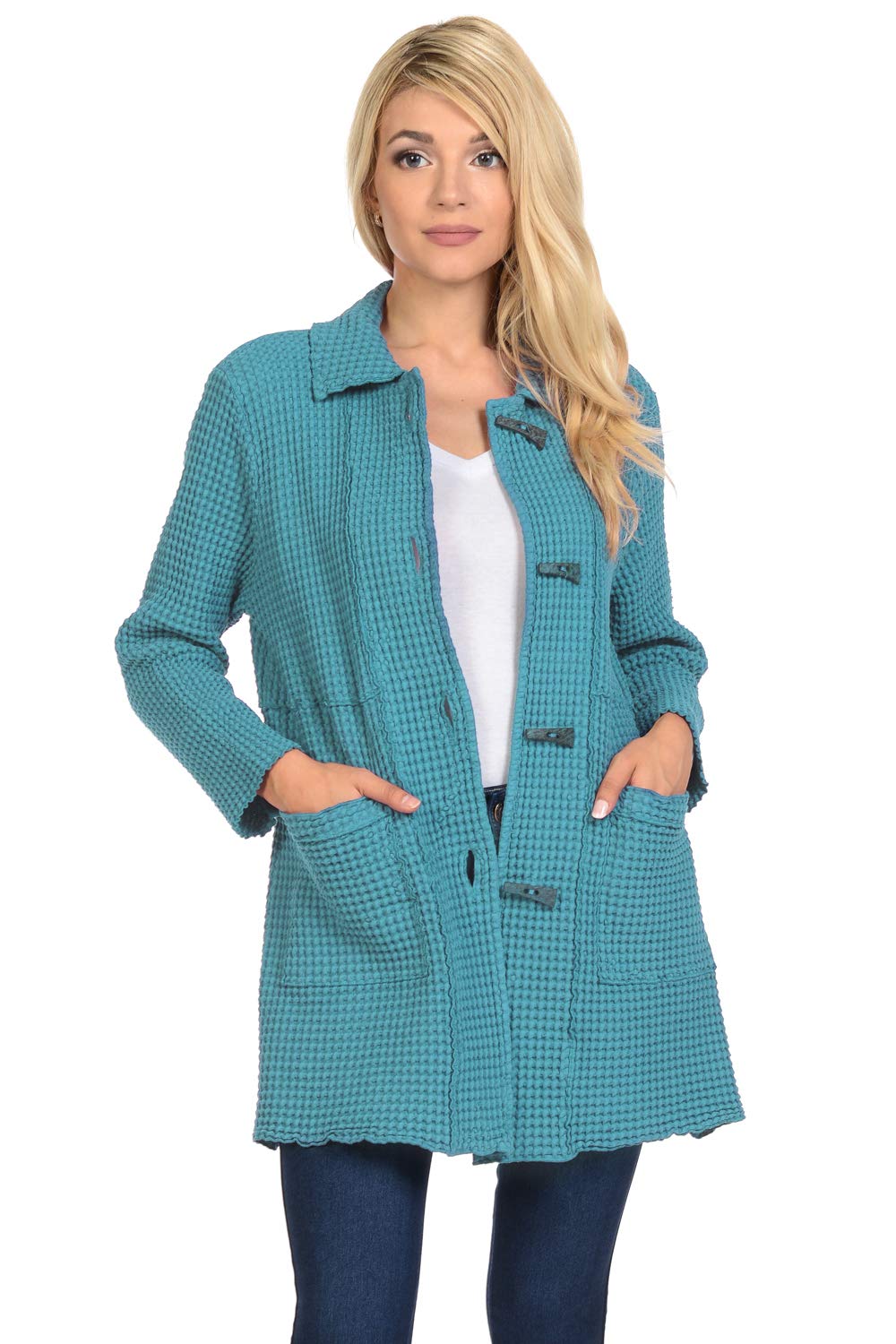 Focus Fashion Women's Cotton Waffle-Knit All-Season Jacket BW112 - Cozy Layering for Fall, Winter & Spring Outfits