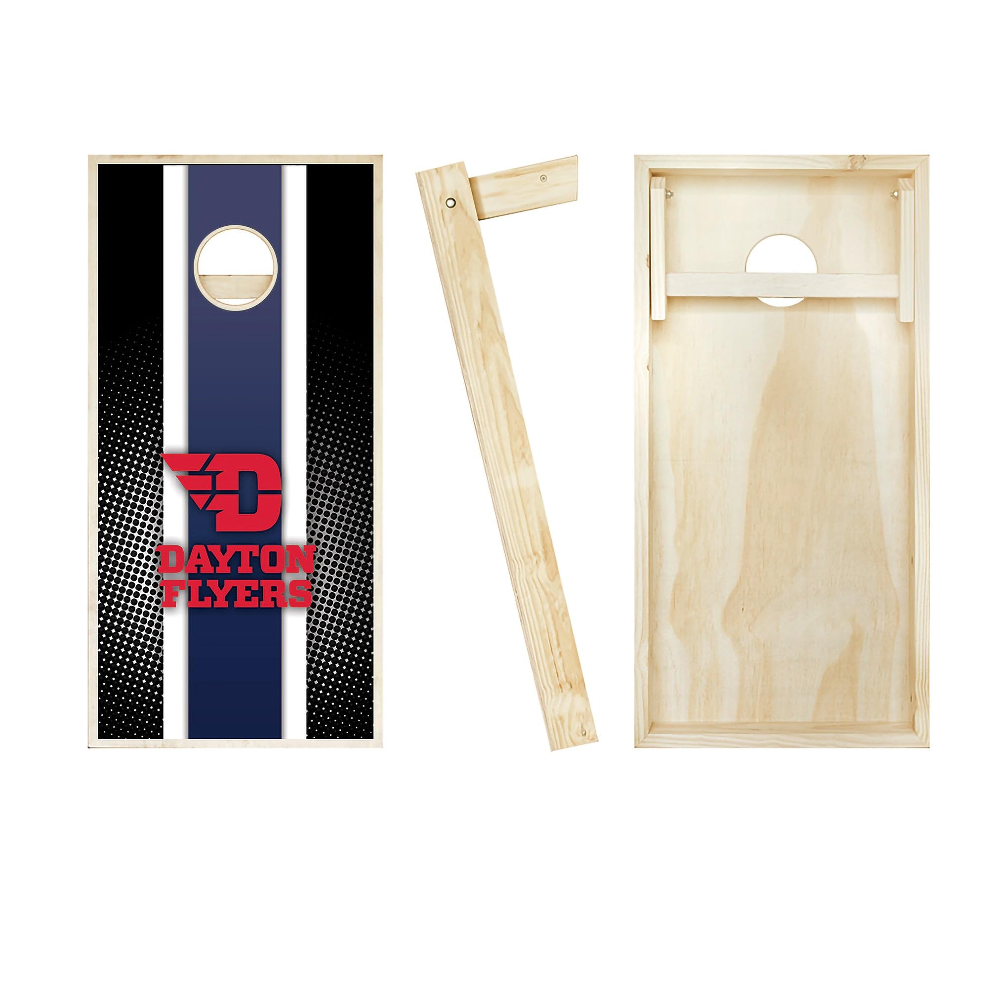 Premium Dayton Stripe Cornhole Game Set - 2 Regulation-Sized Boards & 8 Custom Team Logo Bags | Outdoor Lawn Games for Backyard, Tailgating, and Parties