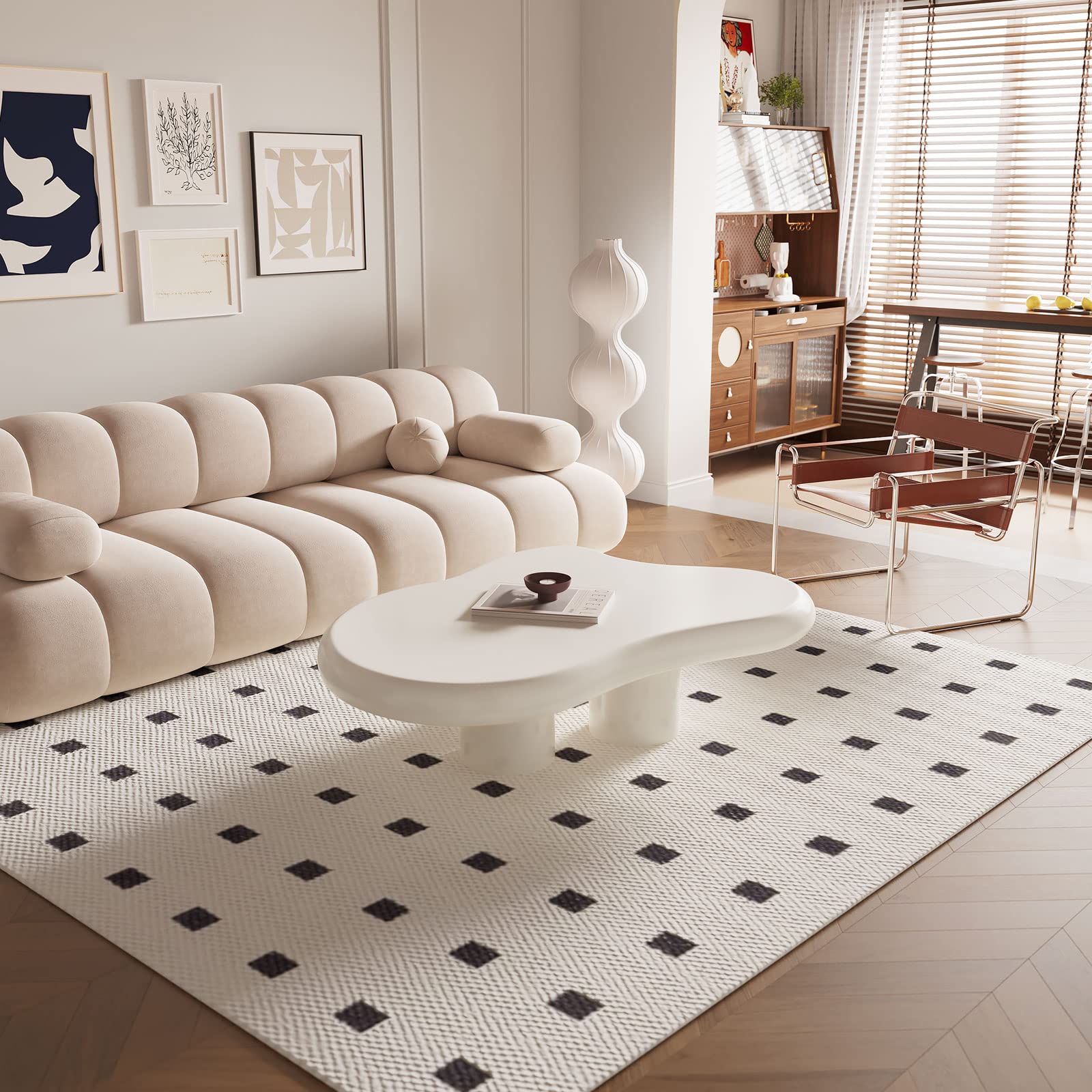 GraceNook White Cloud-Shaped Coffee Table - Modern Cartoon Design, High-Gloss Piano Lacquer Finish, Compact Living Room Furniture for Small Spaces - Perfect for Apartments, Dorms & Cozy Home Decor