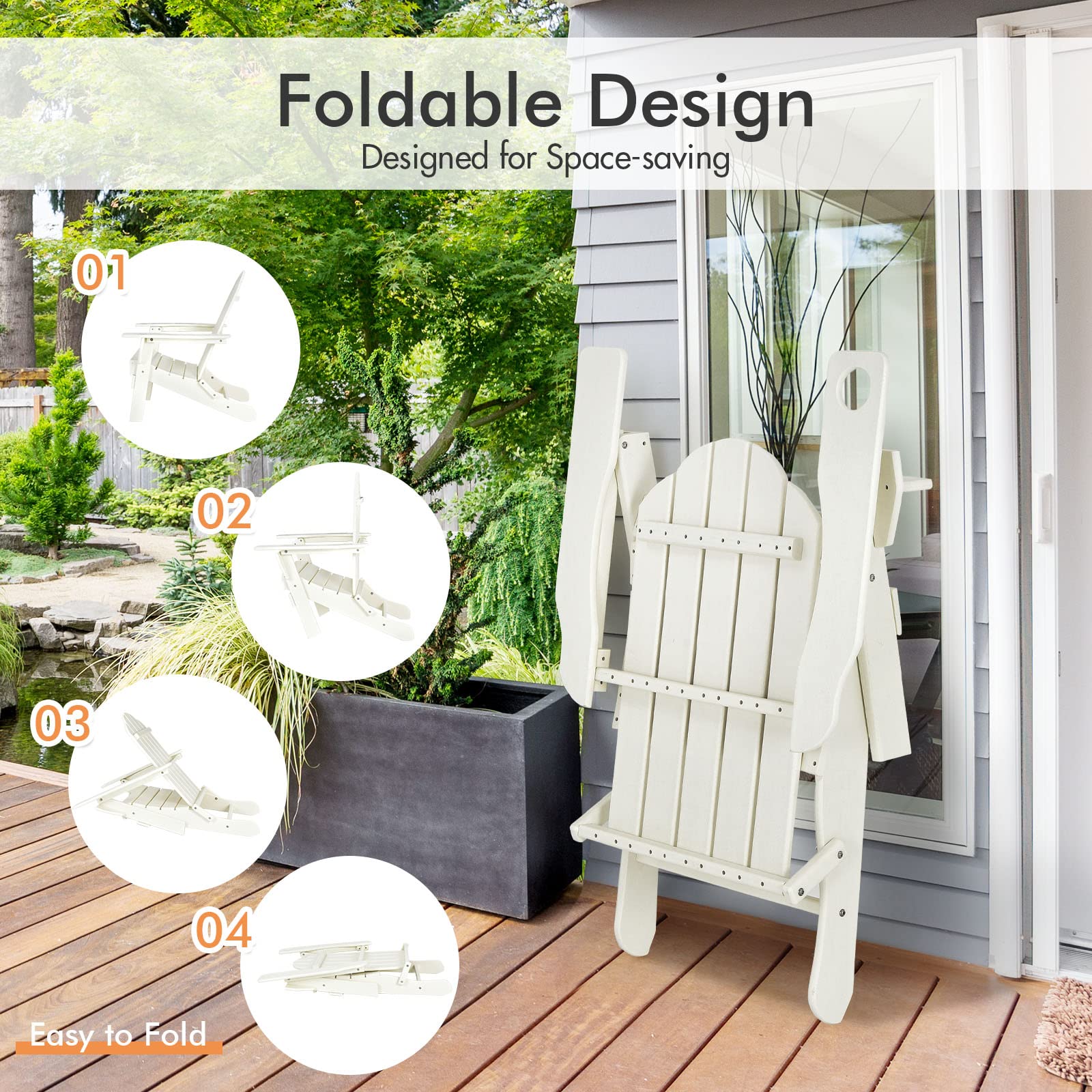 Giantex Adirondack Chair - Outdoor Folding Patio Chair with Cup Holder, Weather-Resistant HDPE Plastic for Backyard, Deck, Garden & Fire Pit - White (Perfect for Relaxing, Lounging & Outdoor Entertaining)