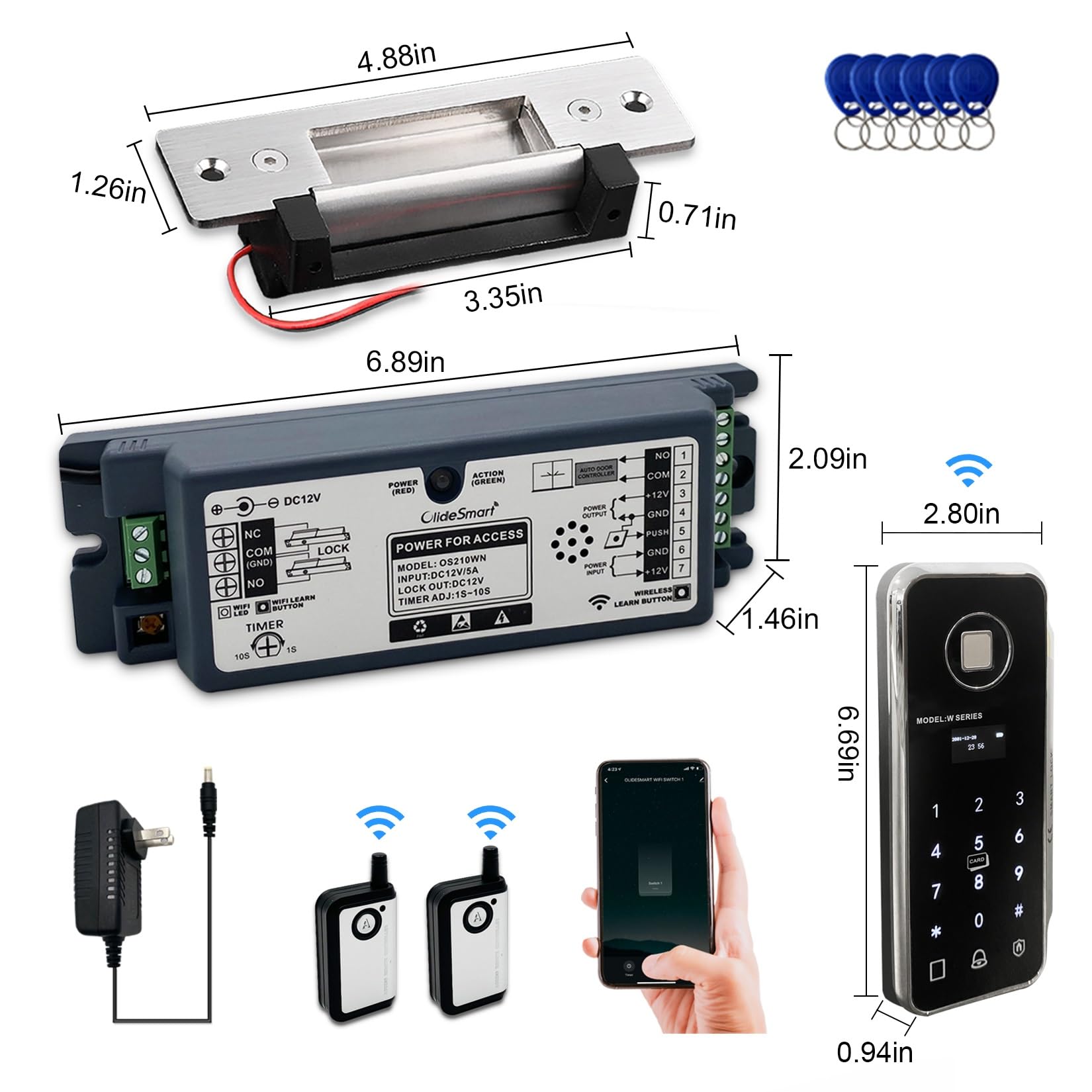 Olideauto Smart WiFi Fingerprint Door Lock Kit - Wireless Access Control System with Keypad, Electric Strike & Fob Key for Home & Office Security | Easy Installation & Remote Access