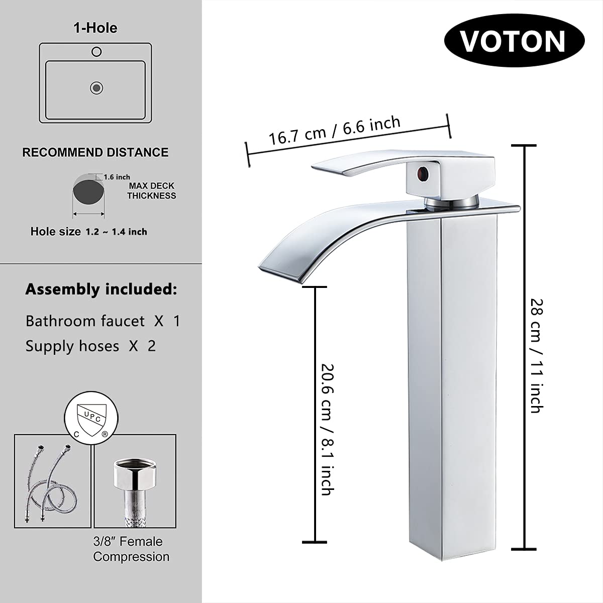 Modern Chrome Vessel Sink Faucet - Single Handle Waterfall Design for Bathroom Vanity & RV Sink